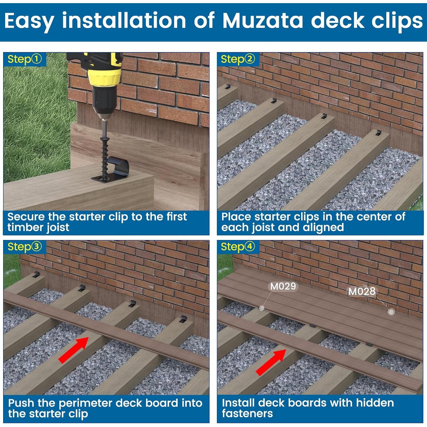 Muzata Clips de Inicio para Deck 48Pack Acero Inoxidable 600 Pies²