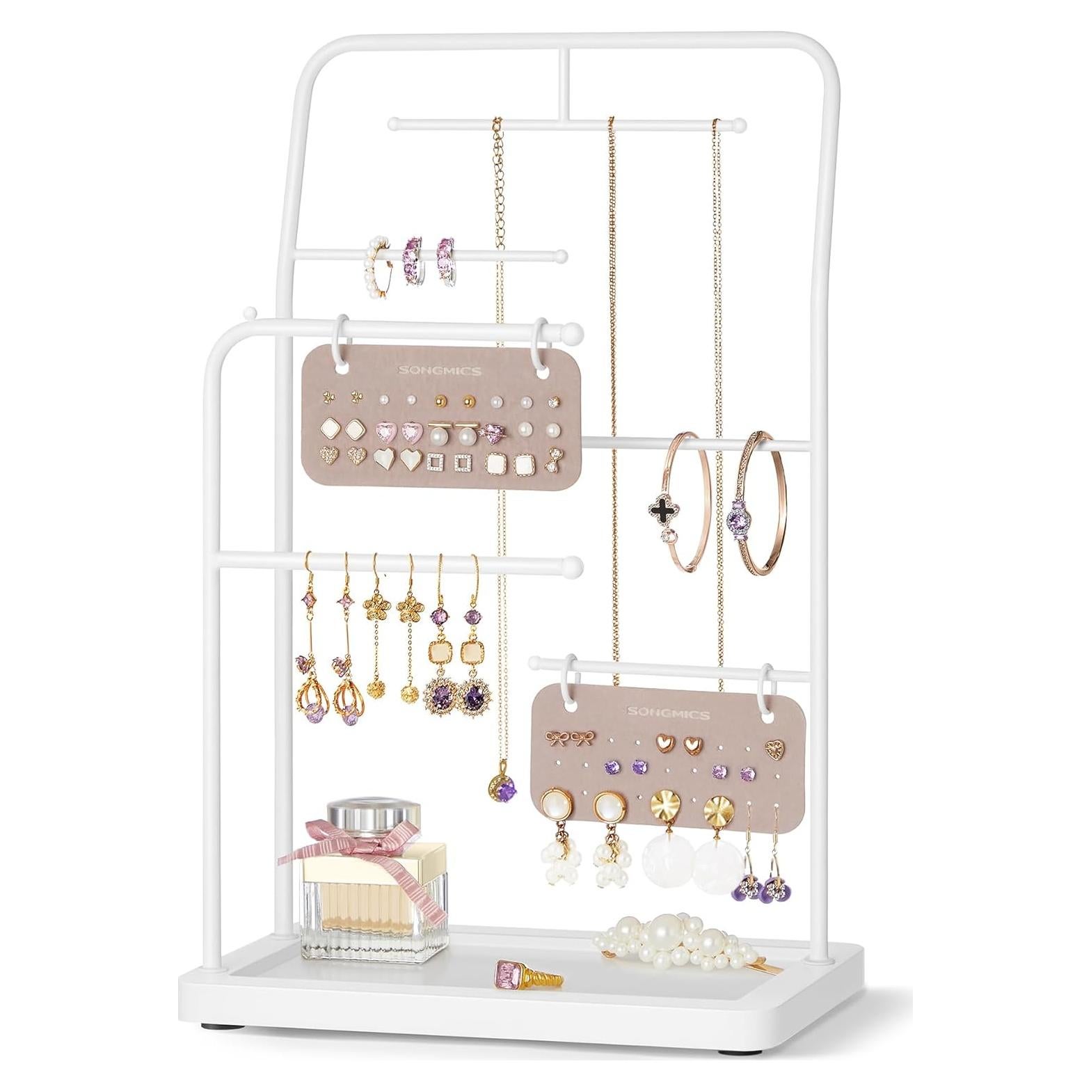 Soporte de Joyería SONGMICS Blanco Nube con 2 Tableros y Varillas