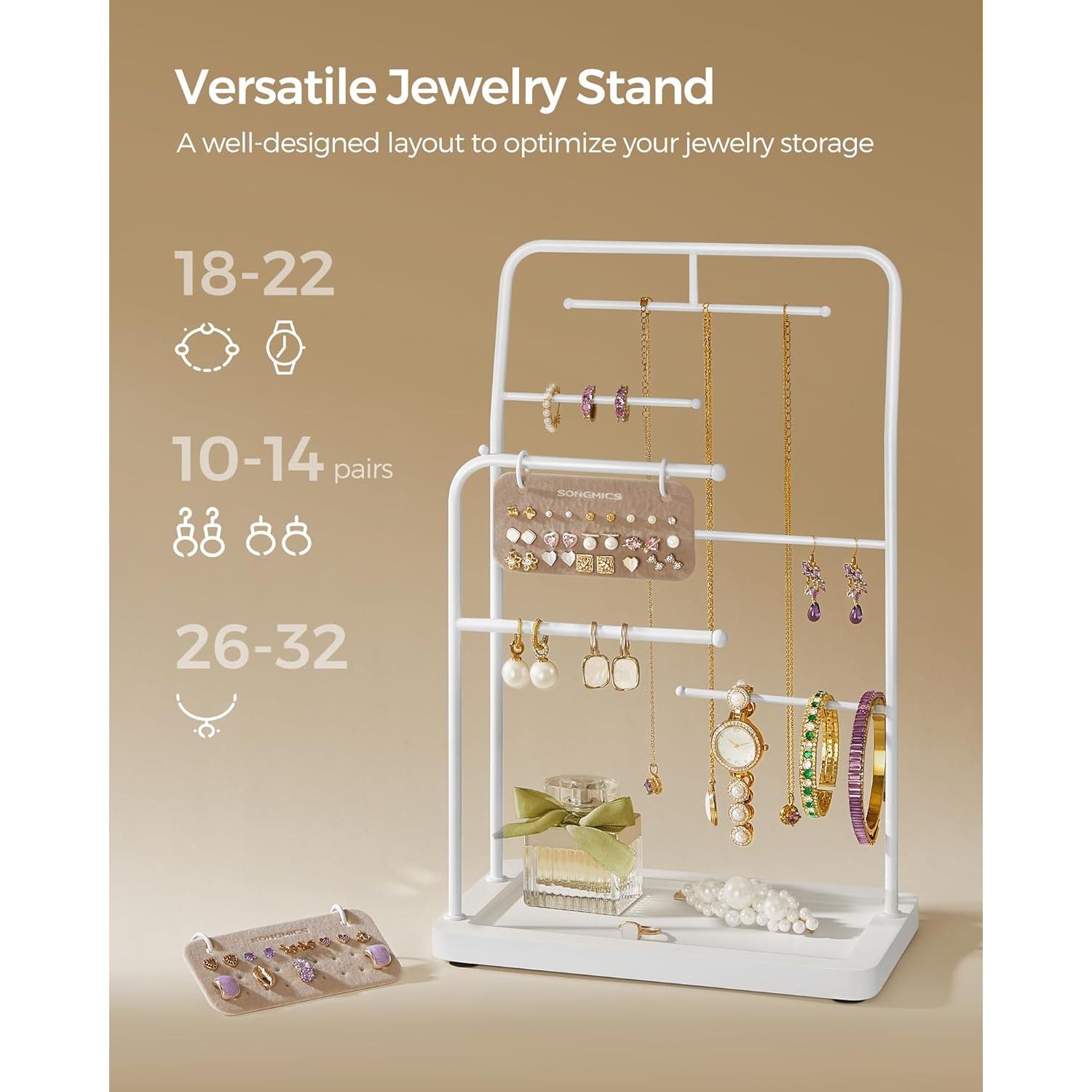 Soporte de Joyería SONGMICS Blanco Nube con 2 Tableros y Varillas