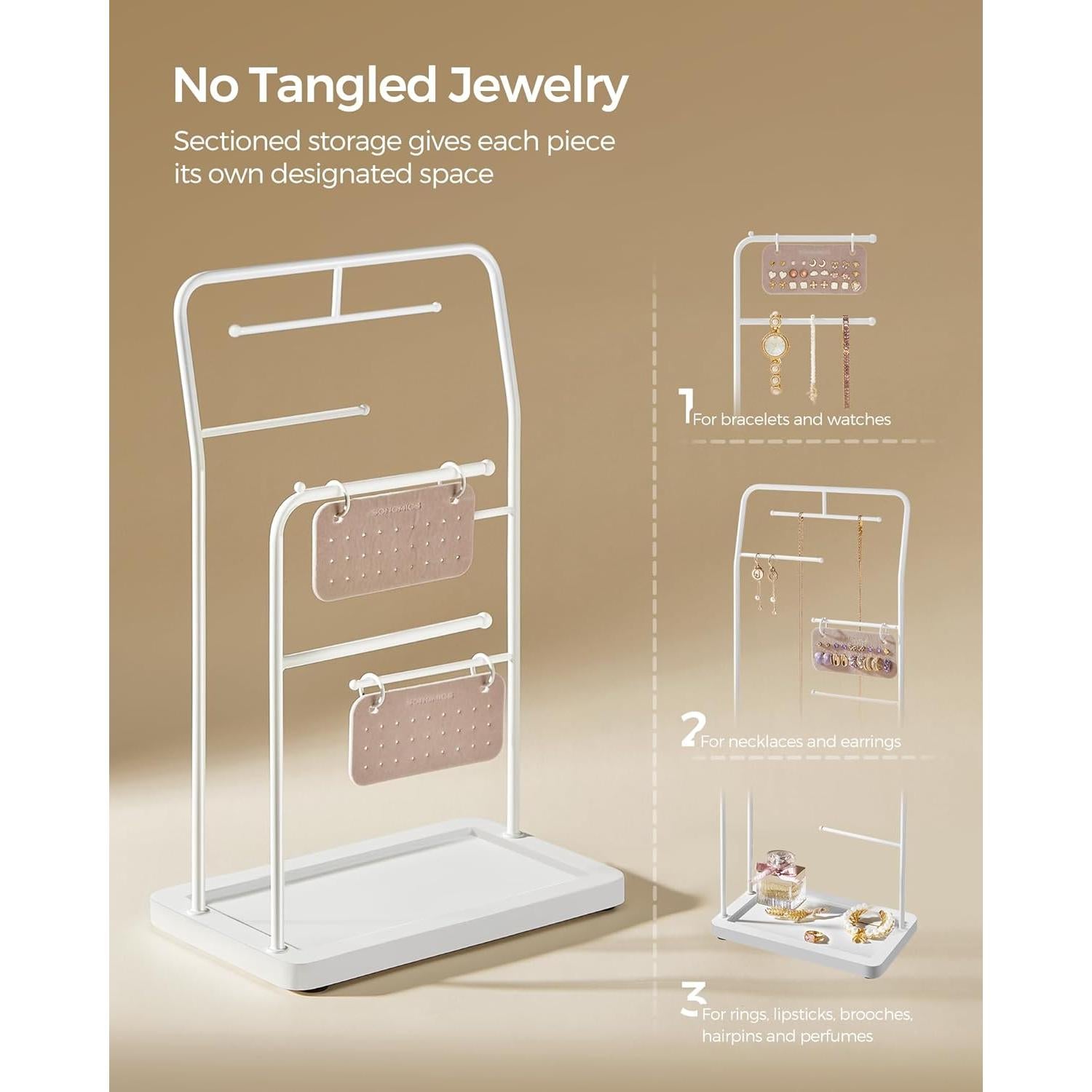 Soporte de Joyería SONGMICS Blanco Nube con 2 Tableros y Varillas