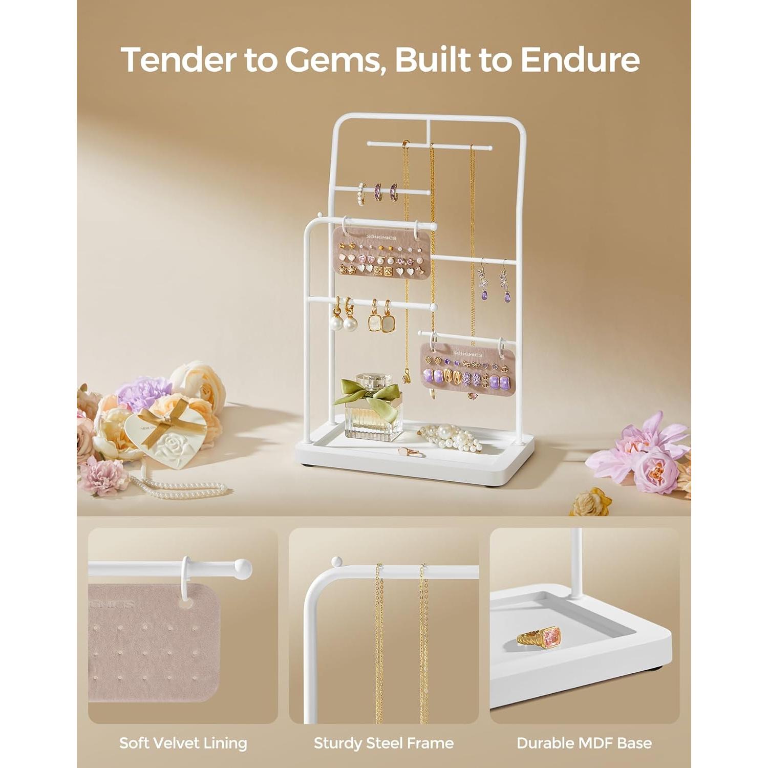 Soporte de Joyería SONGMICS Blanco Nube con 2 Tableros y Varillas