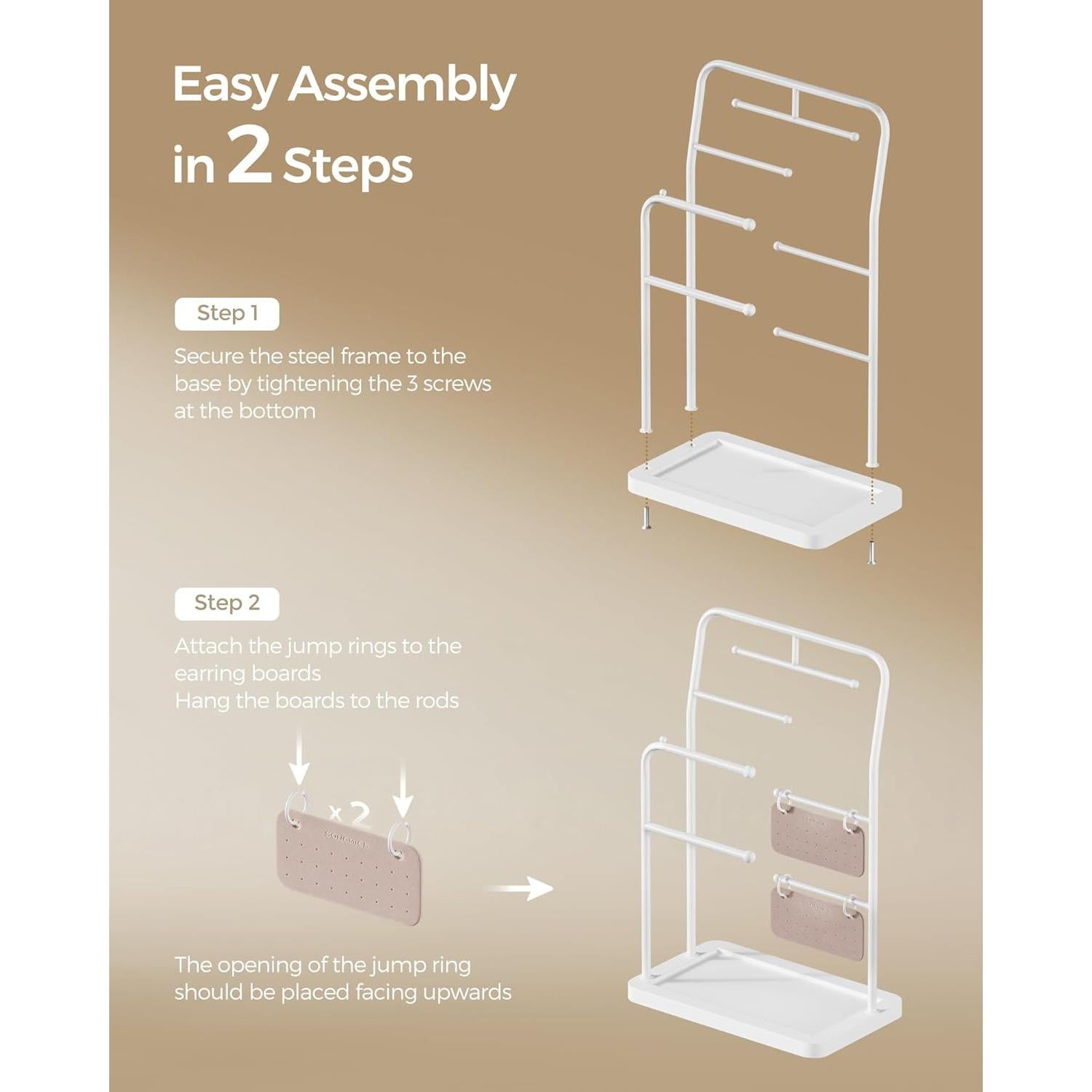 Soporte de Joyería SONGMICS Blanco Nube con 2 Tableros y Varillas
