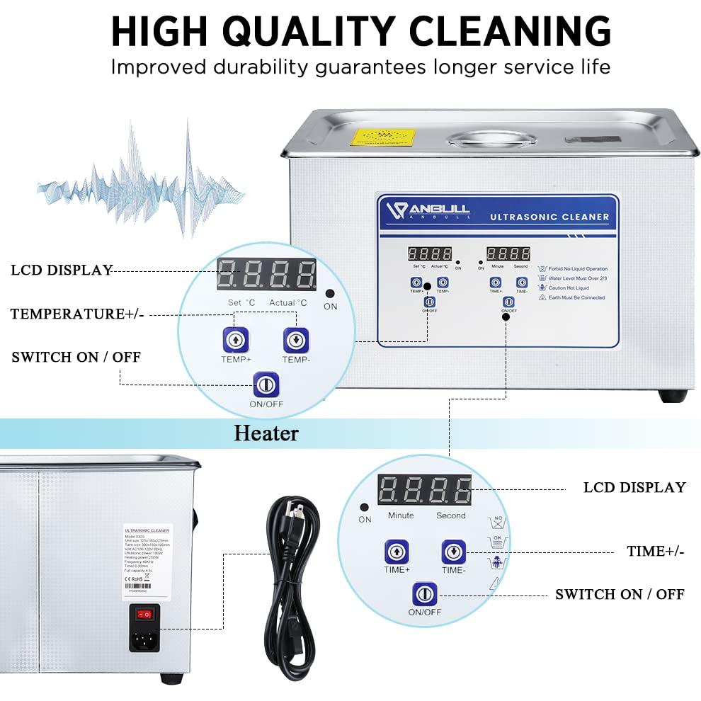 Limpiador Ultrasónico Anbull 4.5L 180W Acero Inoxidable