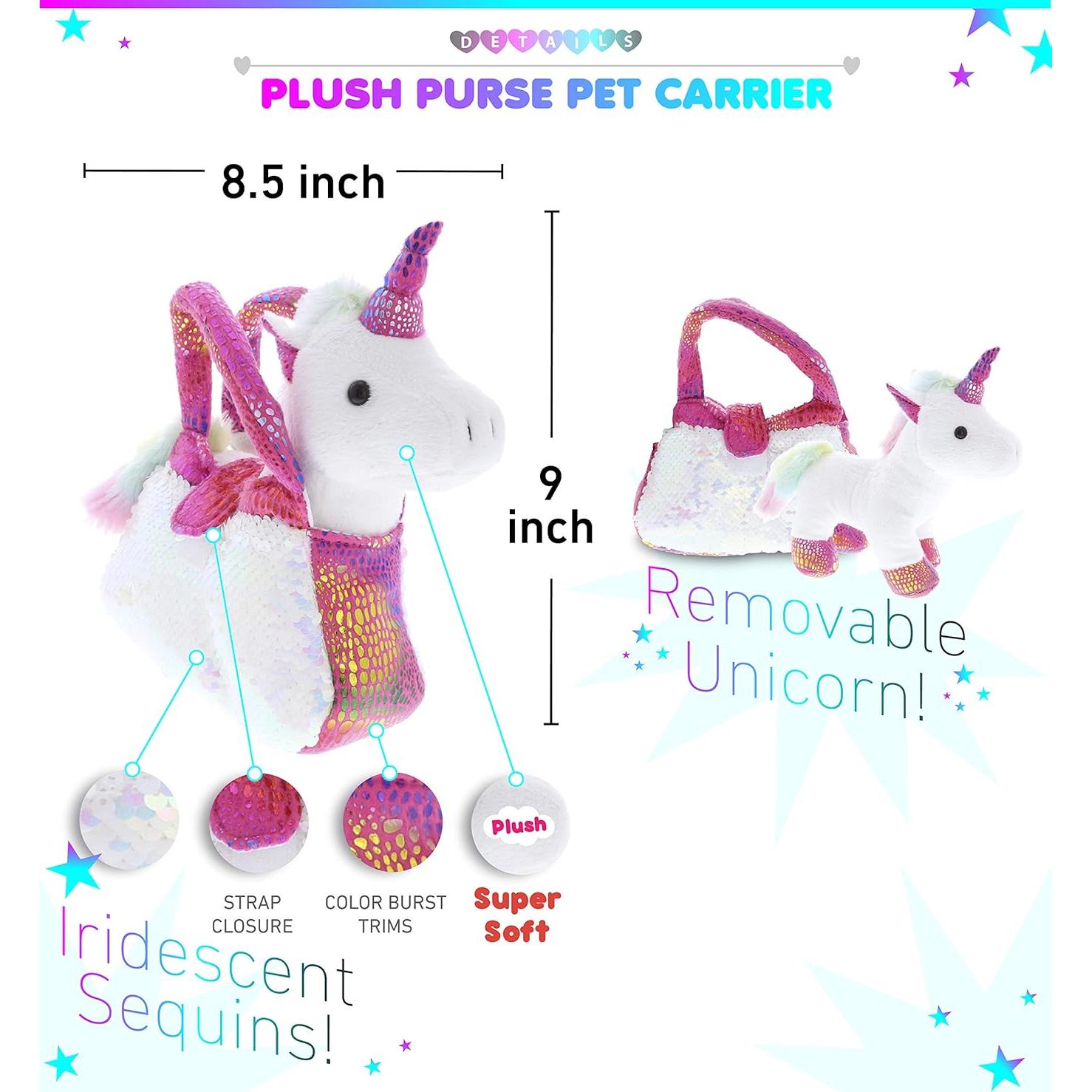 Transportador de Mascotas de Peluche Unicornio Rosa DolliBu 22.9cm