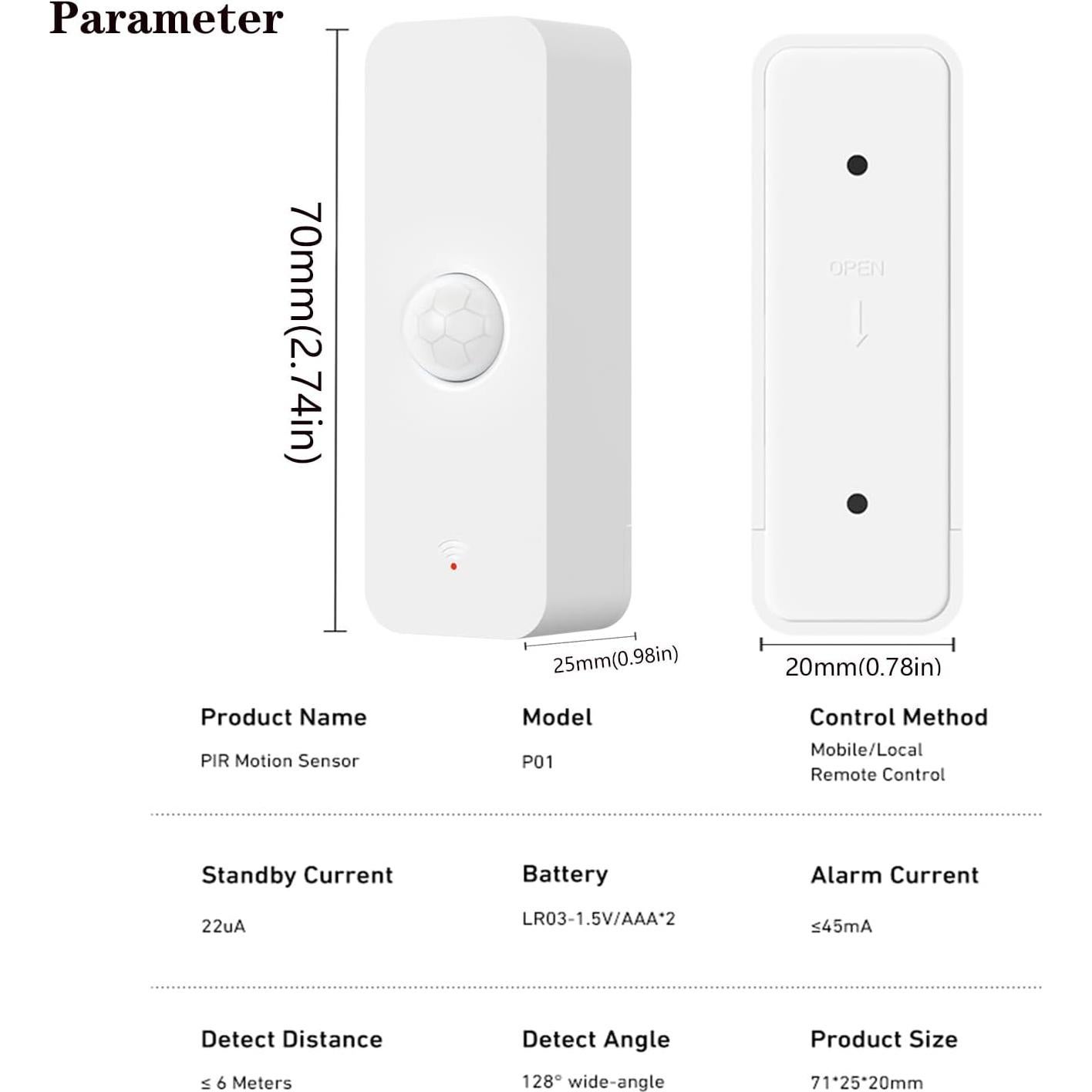 Sensor de Movimiento PIR WiFi Gaoducash 12m Inalámbrico