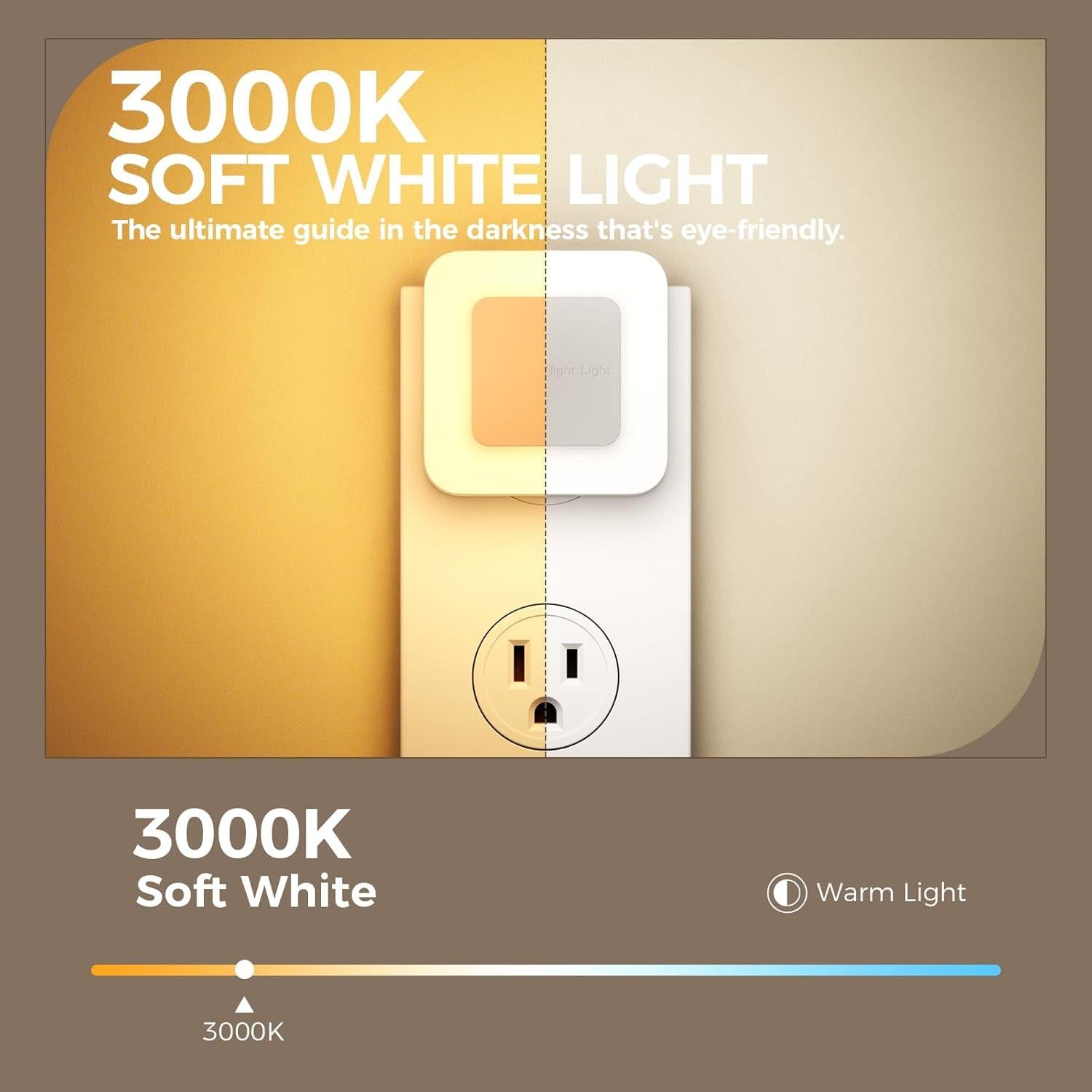 Luz Nocturna LED Midea 3000K Enchufar Pared Sensor Crepúsculo