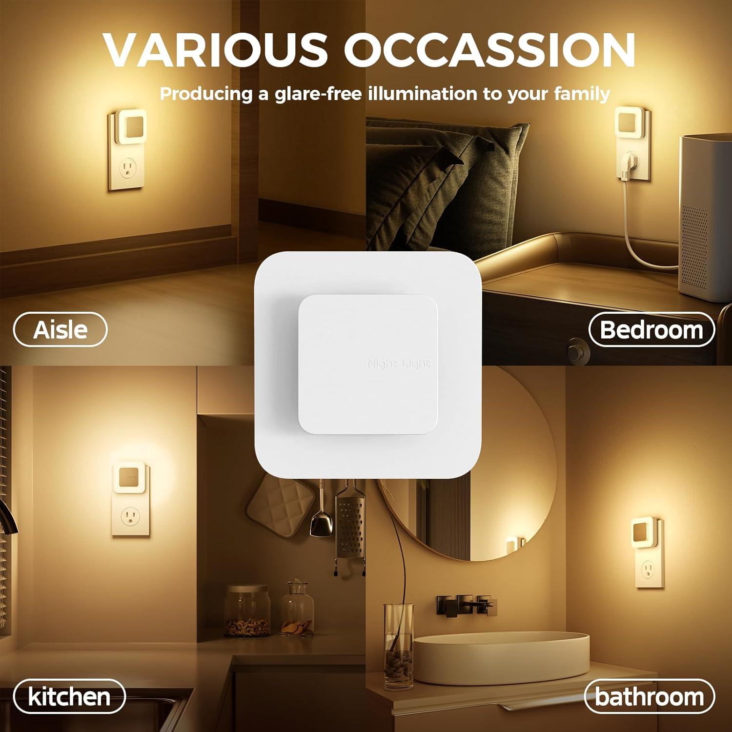 Luz Nocturna LED Midea 3000K Enchufar Pared Sensor Crepúsculo