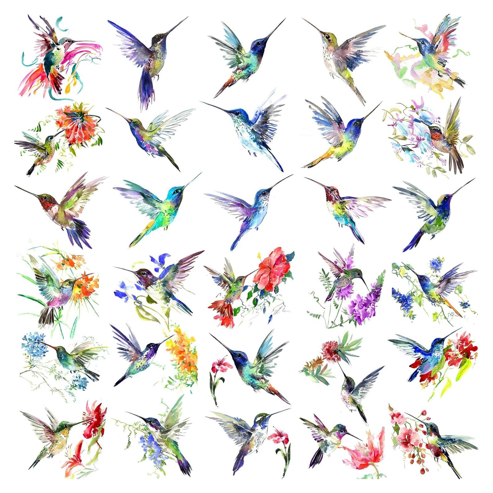 15 Hojas Tatuajes Temporales FANRUI Acuarela Colibrí 10x6cm