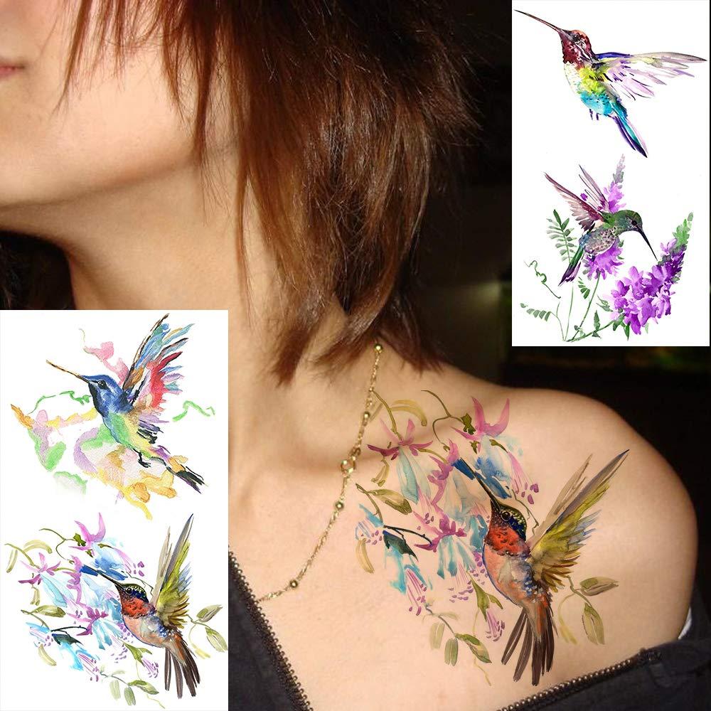 15 Hojas Tatuajes Temporales FANRUI Acuarela Colibrí 10x6cm