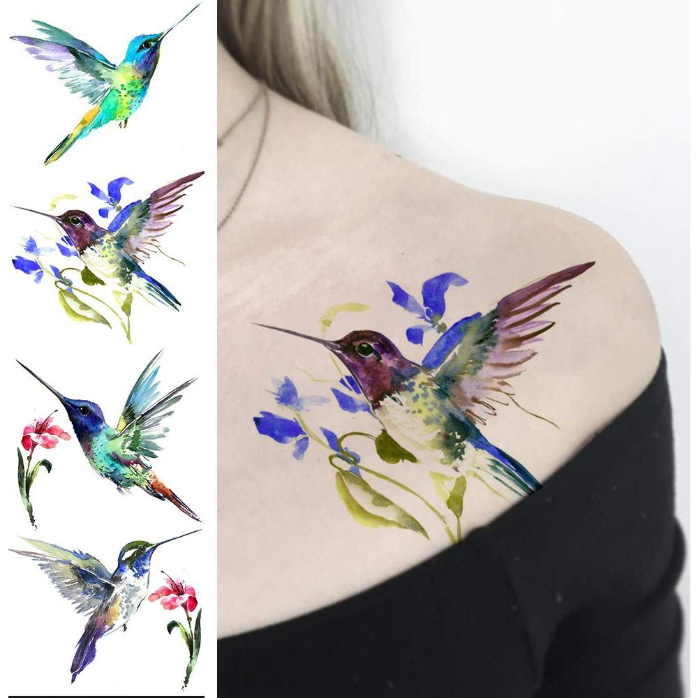 15 Hojas Tatuajes Temporales FANRUI Acuarela Colibrí 10x6cm