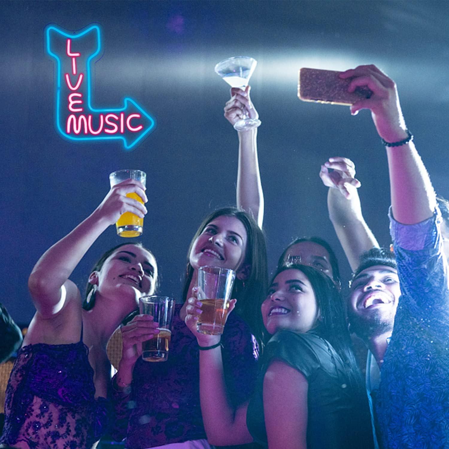 Cartel de Neón LED CKTBLEY Música en Vivo 38.86x32 cm