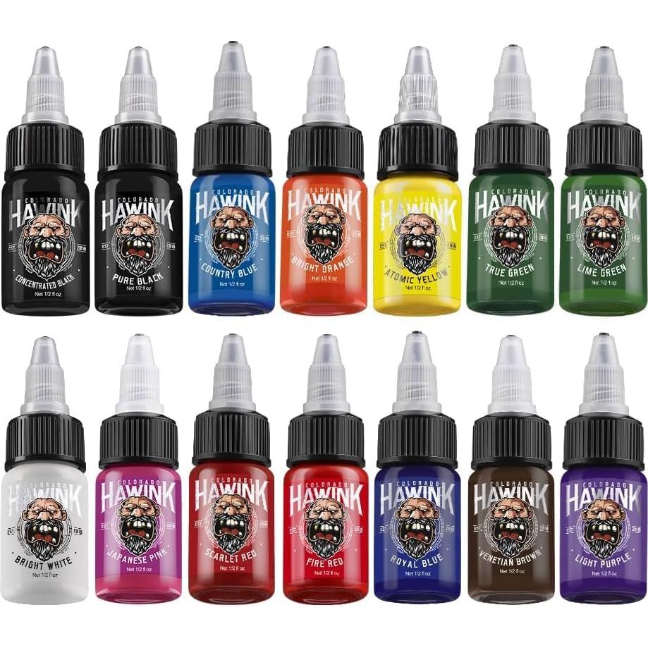 Set de Tinta para Tatuajes Hawink 14 Colores 15ml