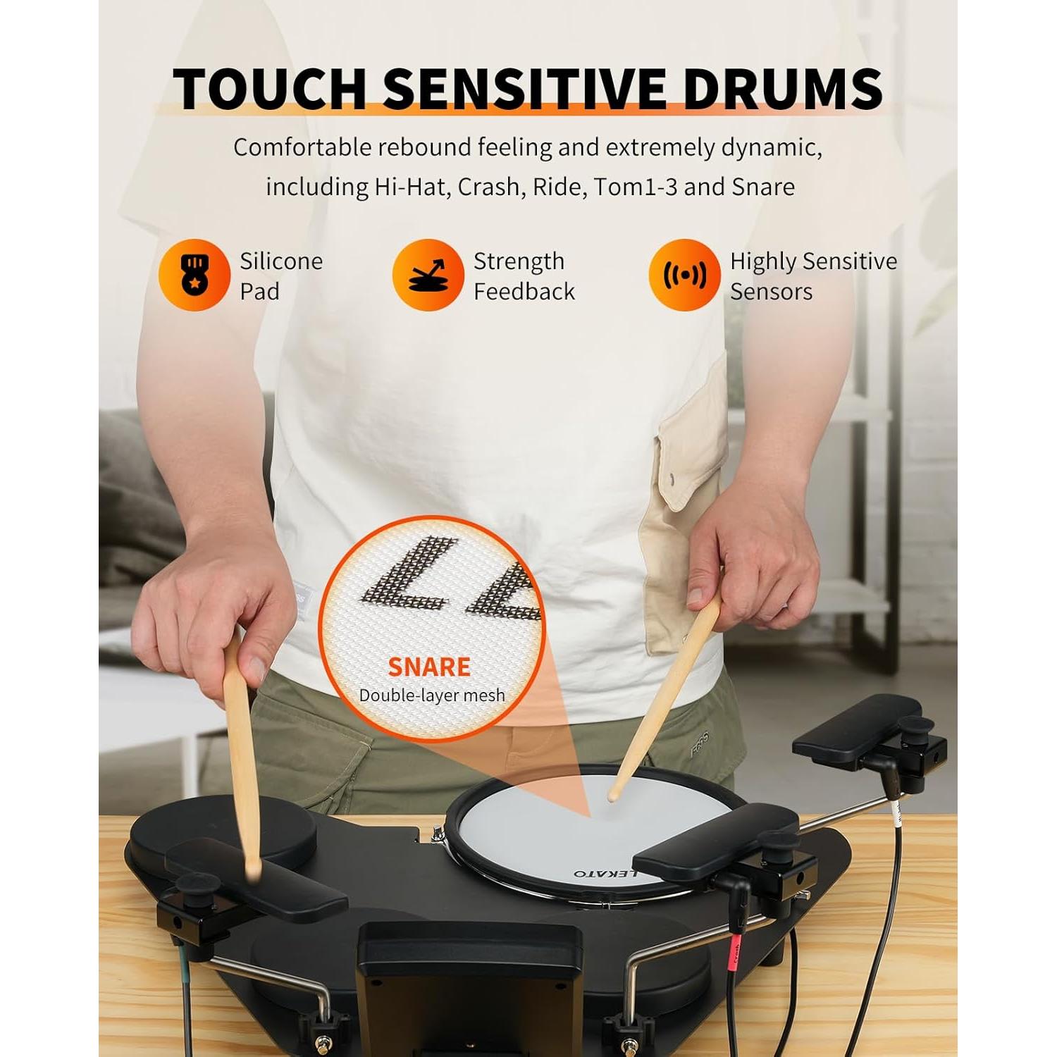 Batería Electrónica LEKATO CPD-1000 Portátil con 220 Sonidos