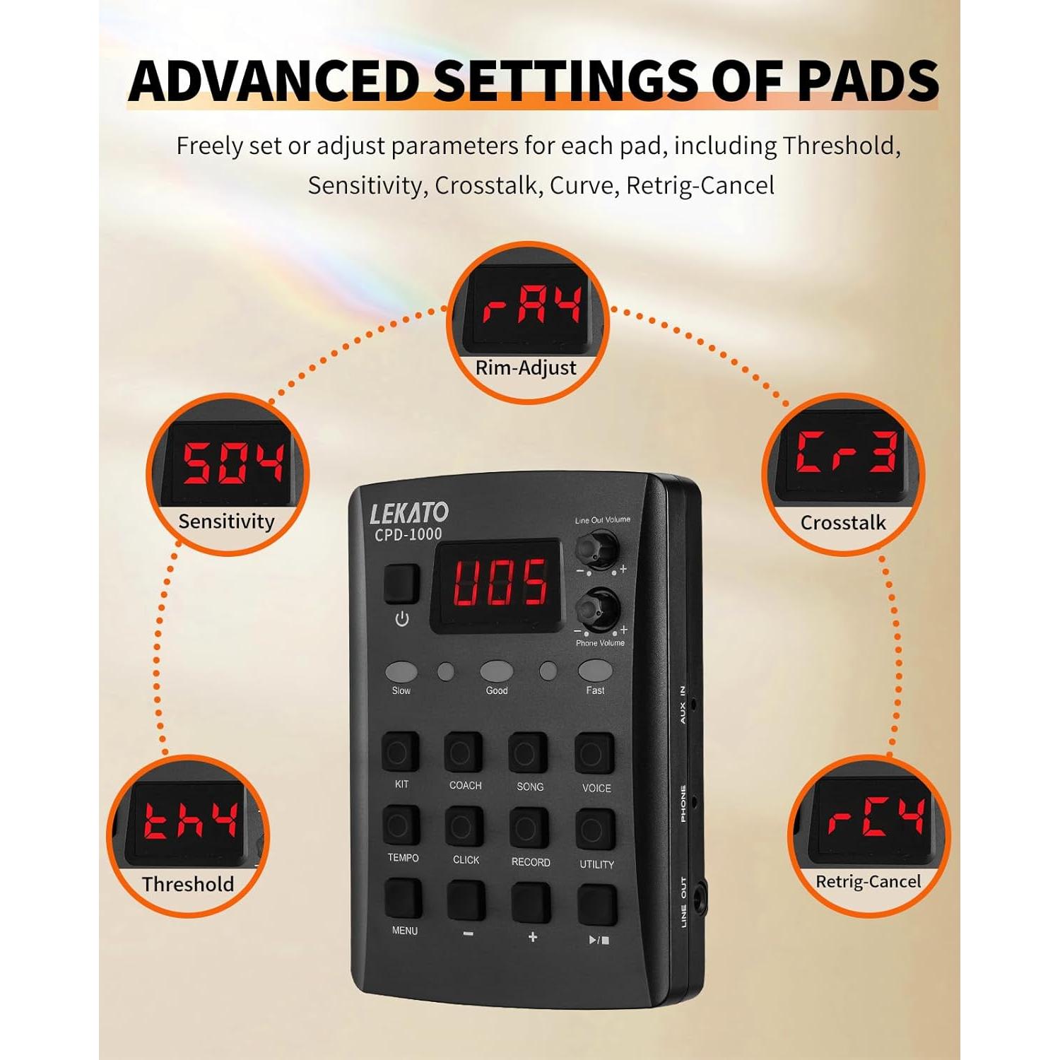 Batería Electrónica LEKATO CPD-1000 Portátil con 220 Sonidos