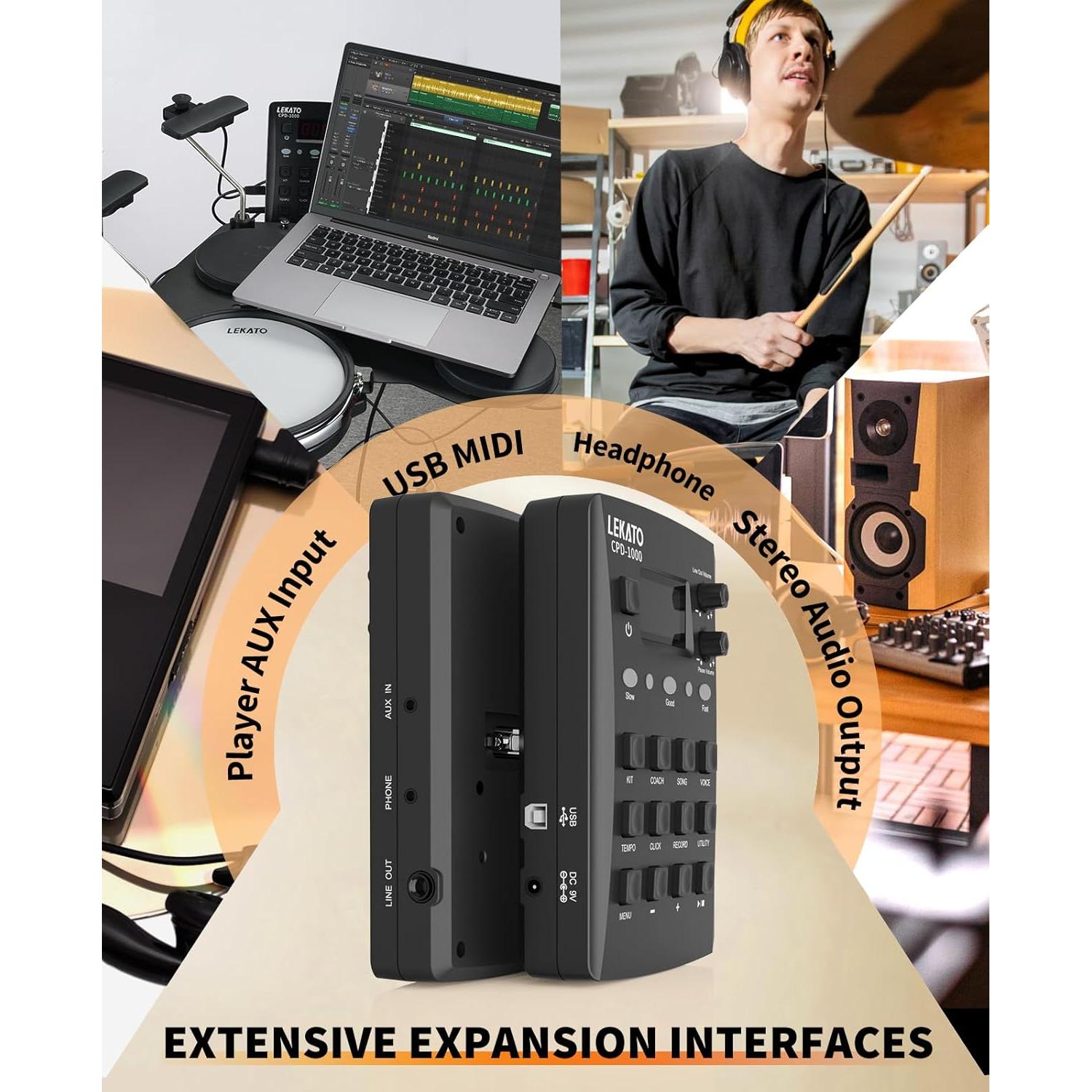 Batería Electrónica LEKATO CPD-1000 Portátil con 220 Sonidos
