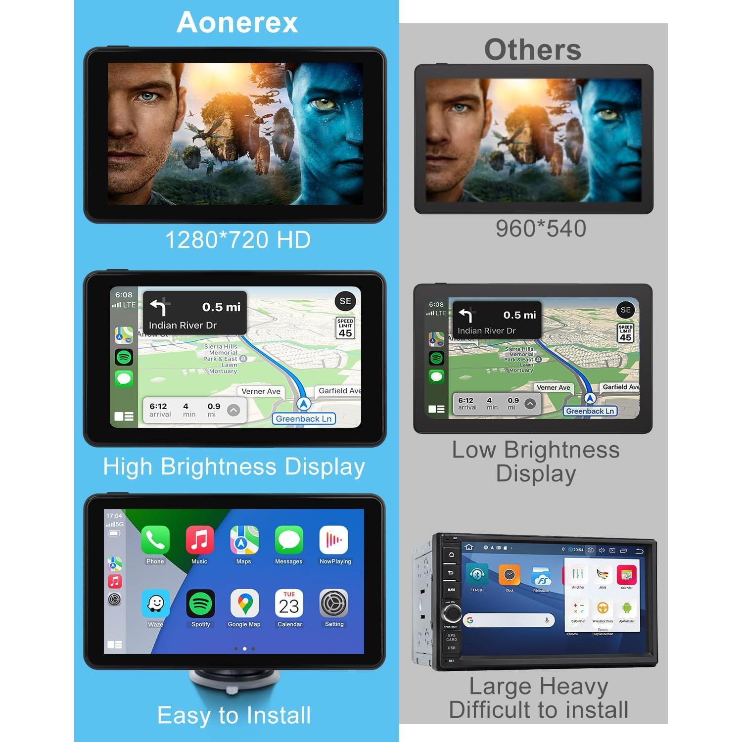 Pantalla Táctil 7" Aonerex CarPlay Android Auto Inalámbrica