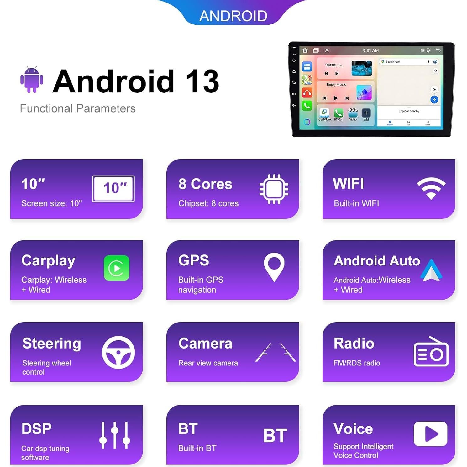 Estéreo de Coche Android SIXWIN 10.1" para Honda Accord 2008-2013