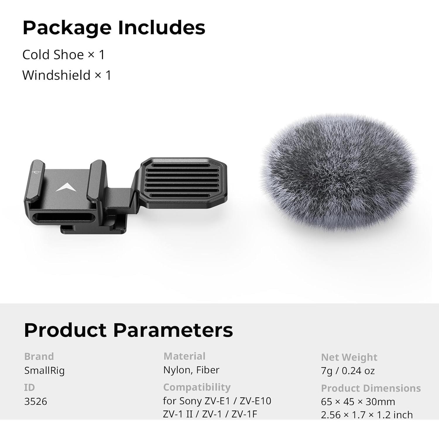 Adaptador de zapata fría SmallRig 3526 con parabrisas para Sony