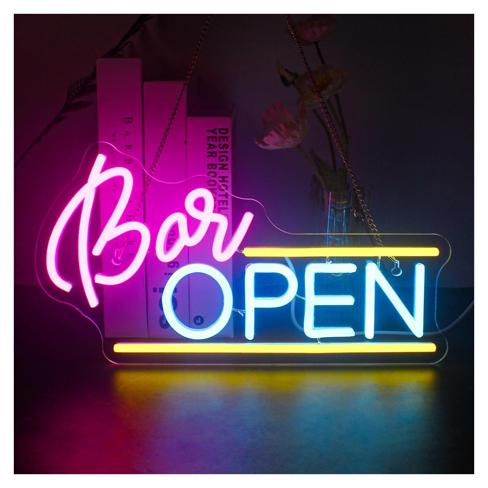 Cartel de Neón Abierto WX&YH LED 37x20 cm para Bar y Café
