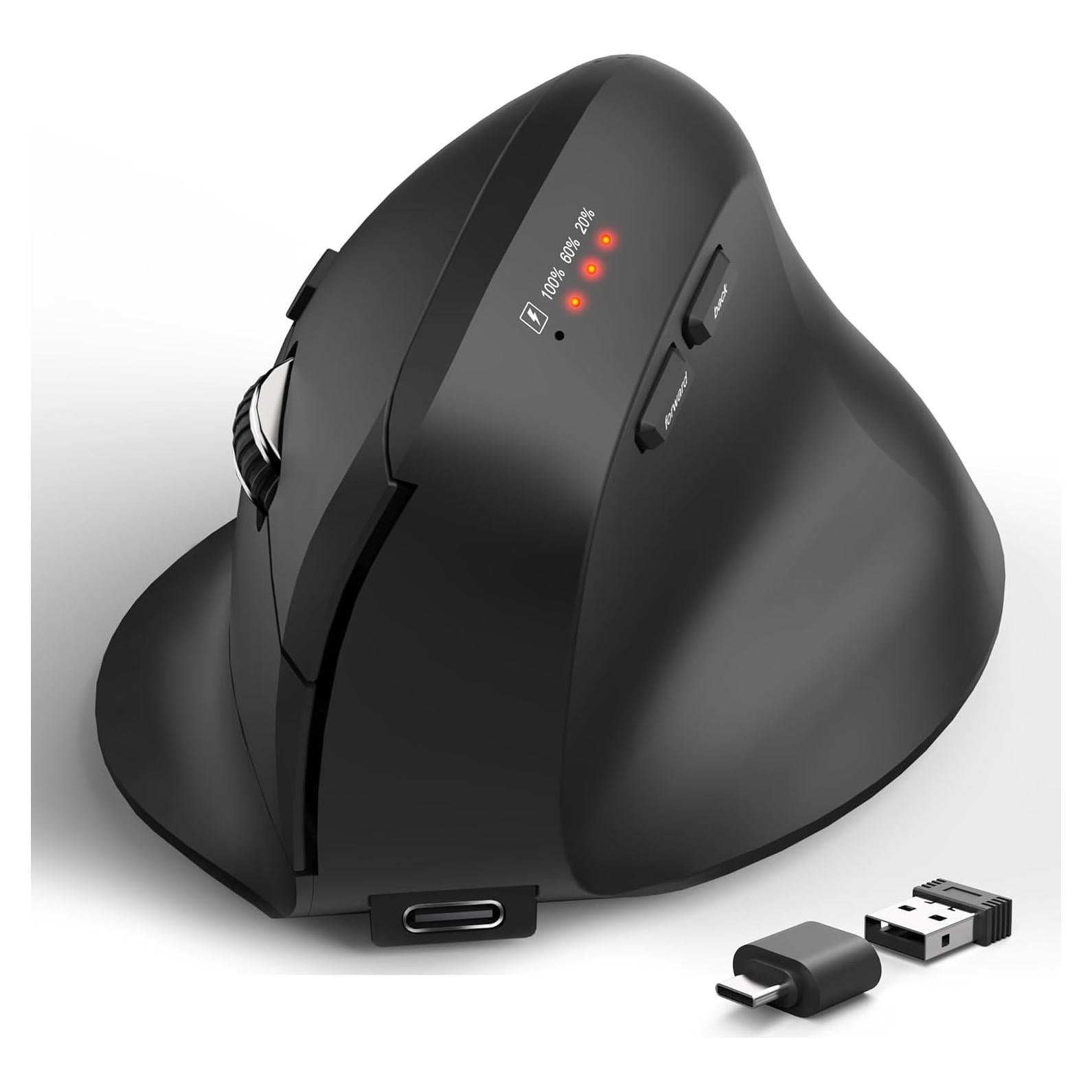 Ratón Ergonómico Inalámbrico GHAJZ Negro con Bluetooth y USB-C