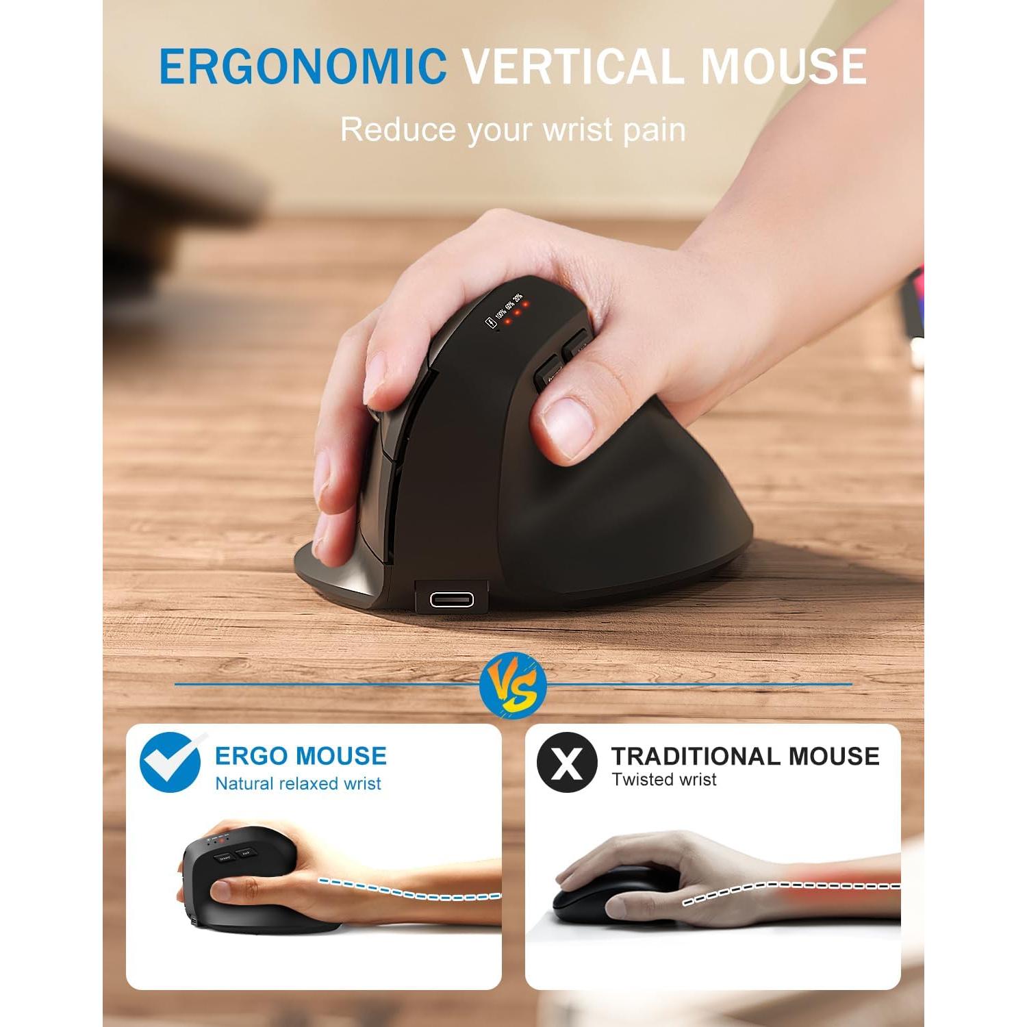 Ratón Ergonómico Inalámbrico GHAJZ Negro con Bluetooth y USB-C