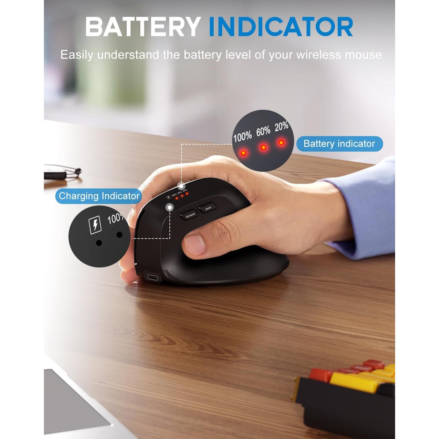 Ratón Ergonómico Inalámbrico GHAJZ Negro con Bluetooth y USB-C