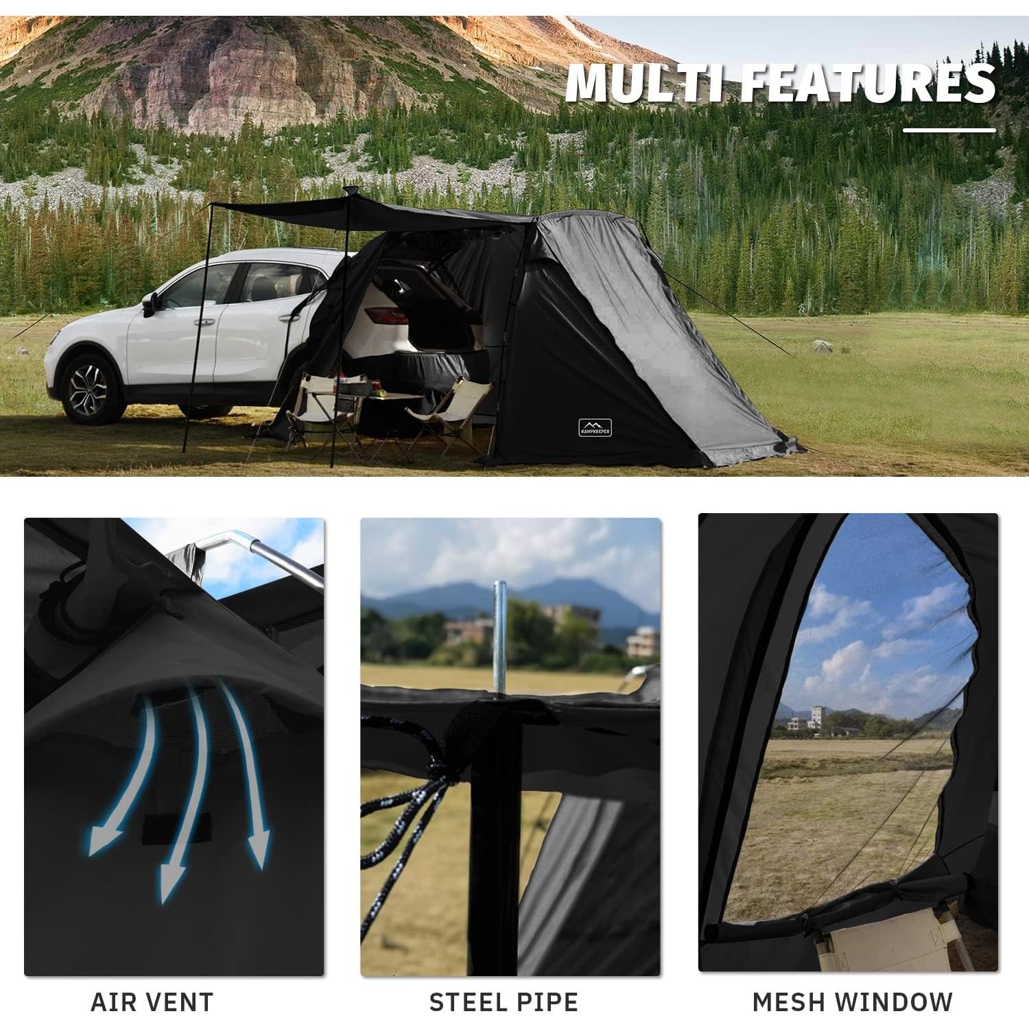 KAMPKEEPER SUV Car Tent, Tailgate Shade Awning Tent for Camping, Vehicle Camping Tents Outdoor Travel (Black)