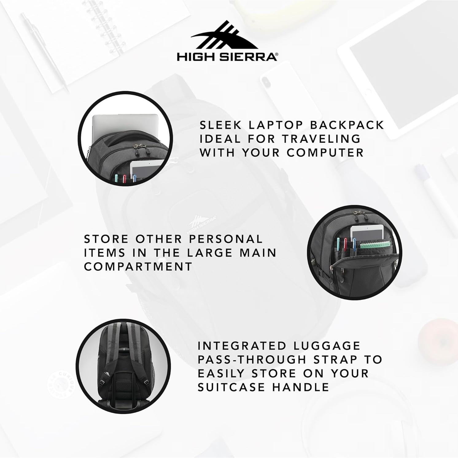 Mochila de Viaje High Sierra 30L Negro Mercurio con Compartimento para Laptop