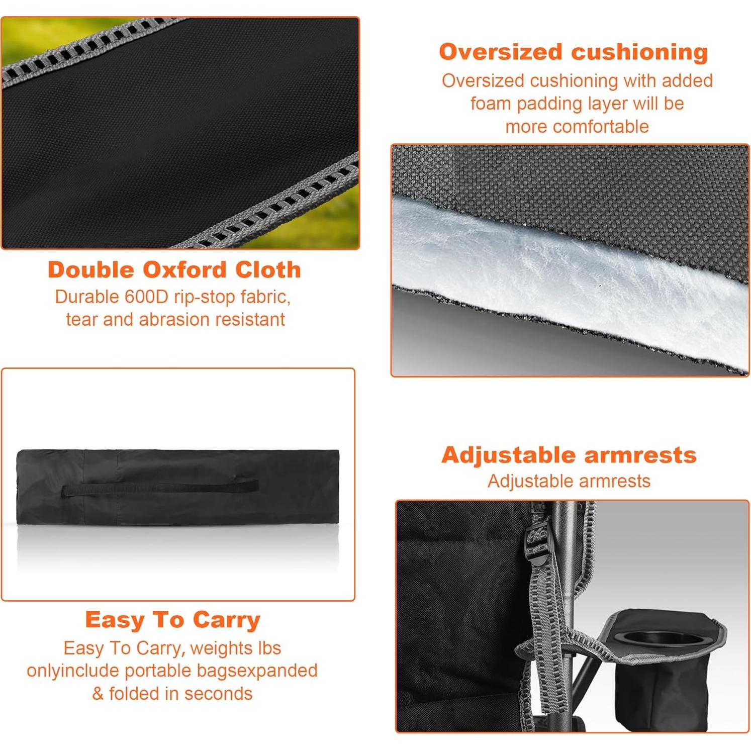 Paquete de 2 Sillas de Camping Acolchadas LANMOUNTAIN 181 kg