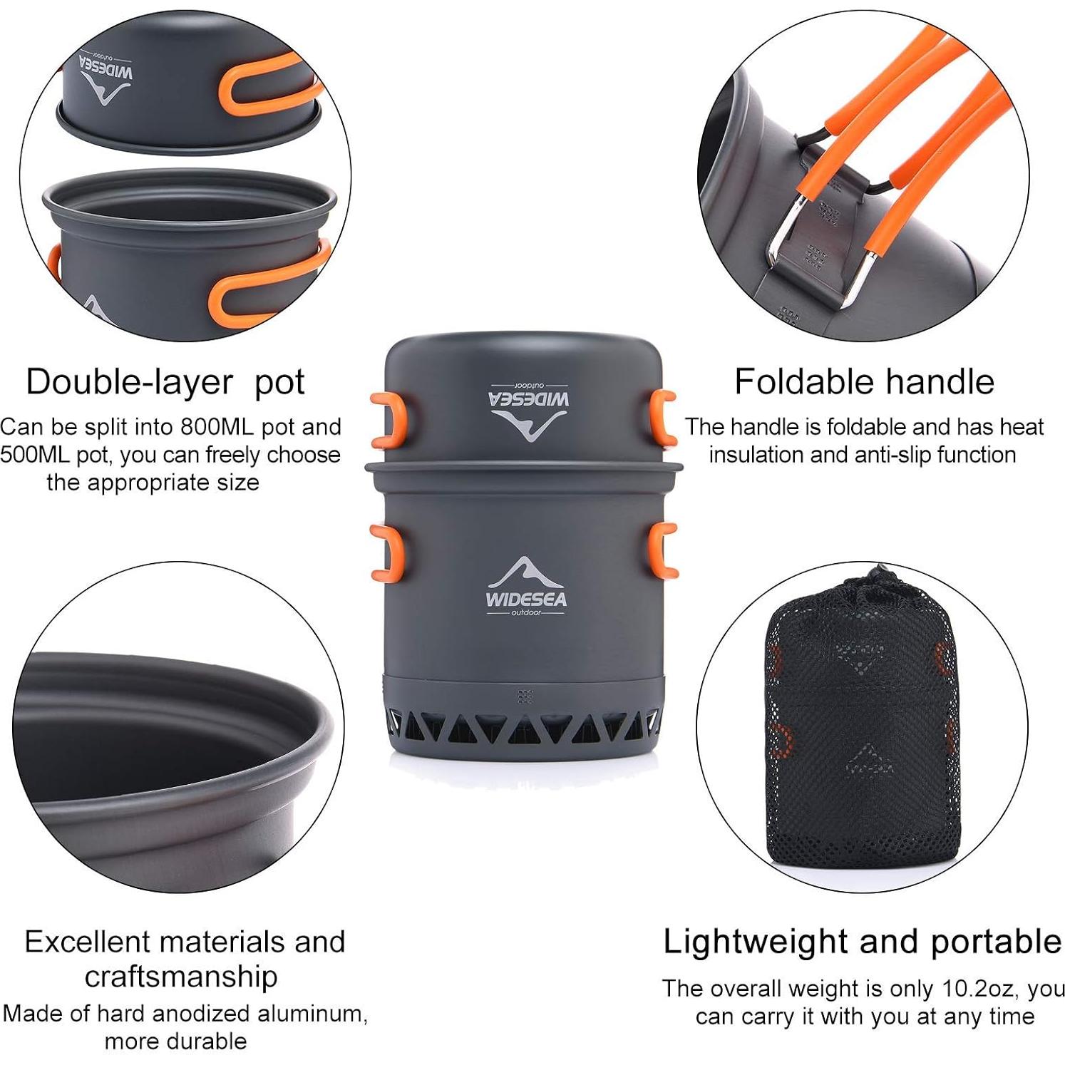 widesea Camping Cookware Outdoor Pot Pan Cooking Equipment Heat Exchange Design for Hiking Backpacking Travel