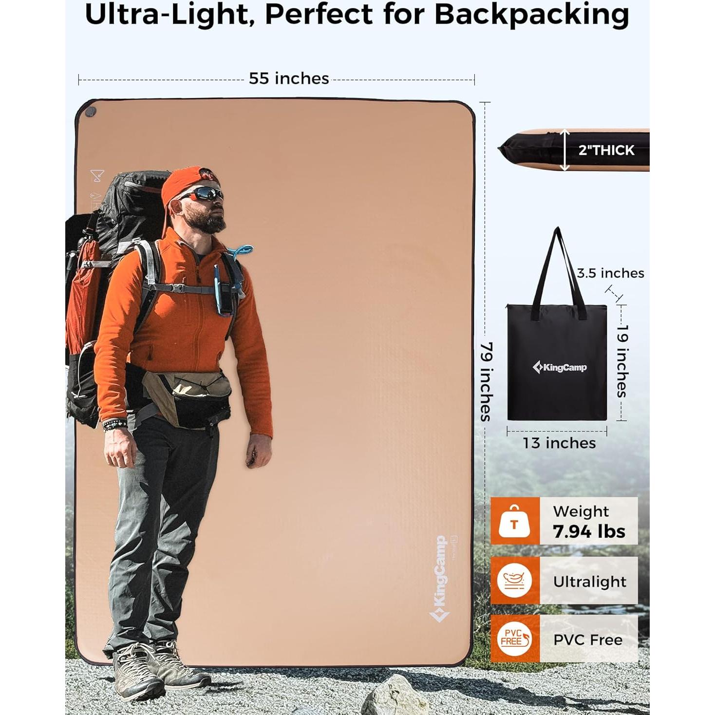 Colchón Inflable Doble KingCamp 200x140 cm Ultraligero