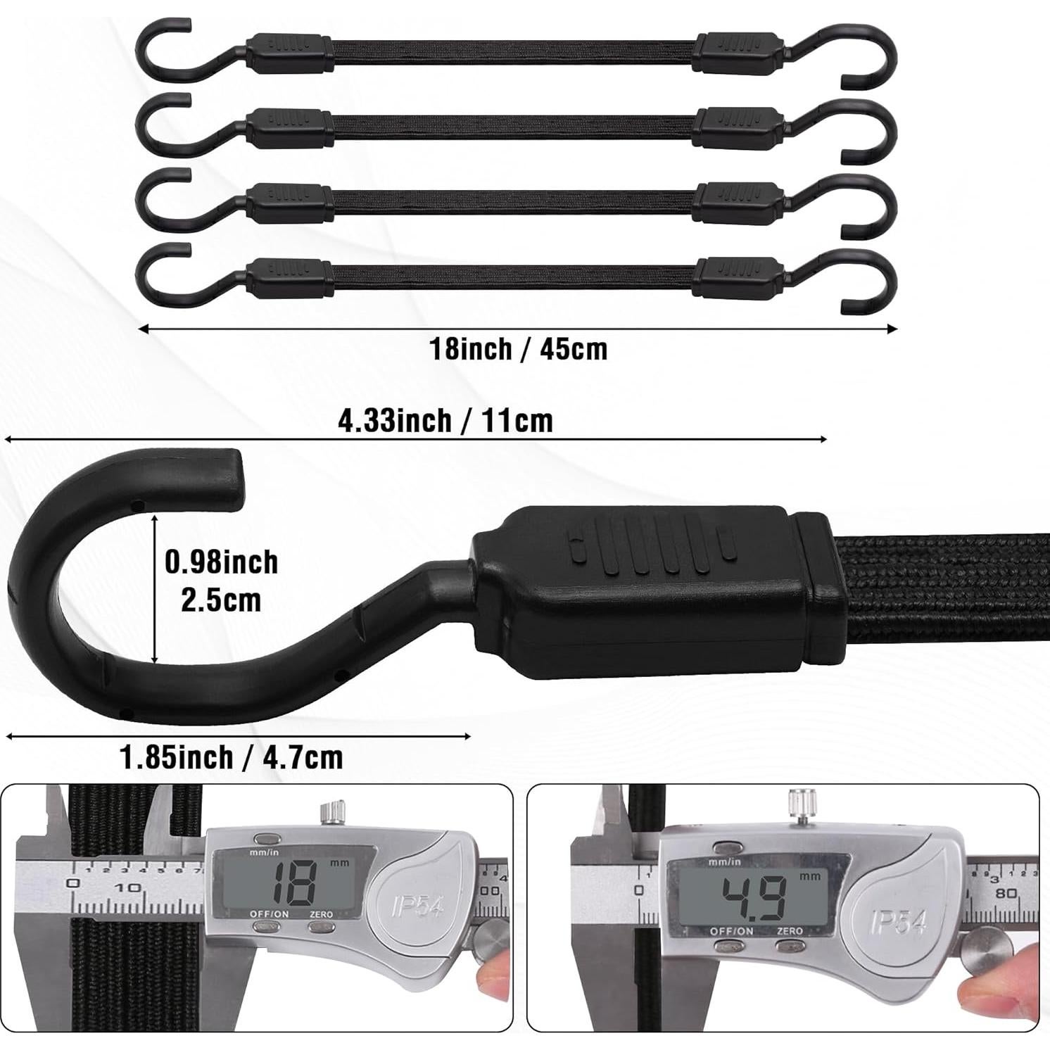 Cuerdas Bungee Planas Rugtol 30.48 cm con Ganchos Metálicos - Paquete de 4