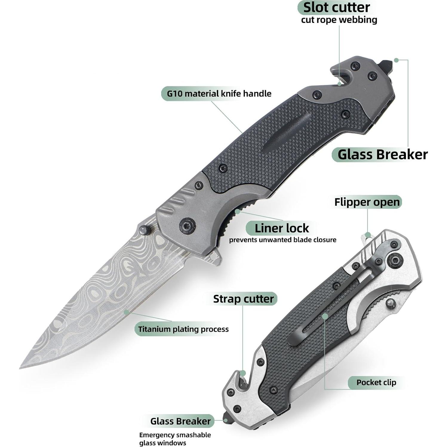 Cuchillo Plegable ZPFOE 3 en 1 con Mango Antideslizante