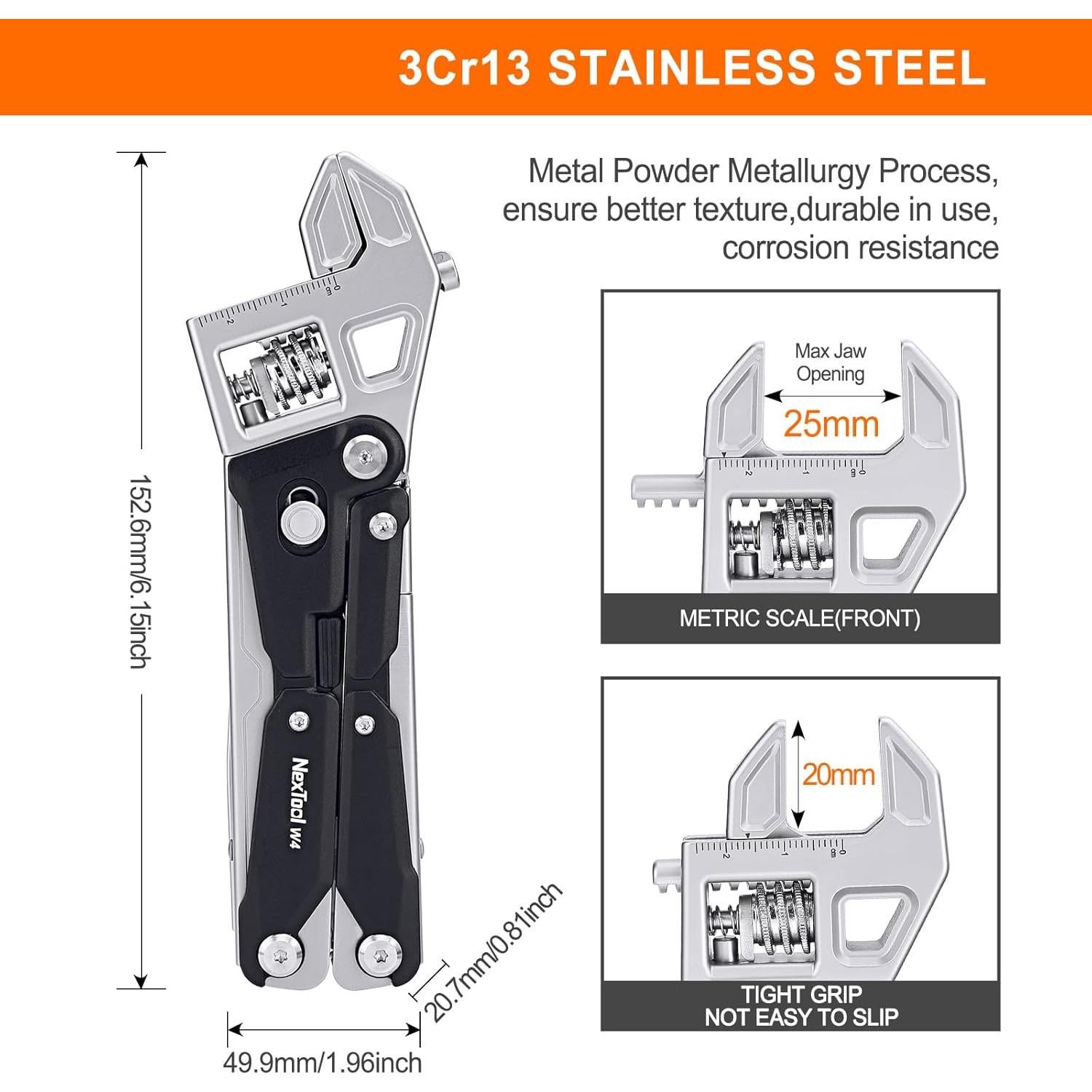 NexTool W4 Adjustable Ratchet Wrench Multitool, 11-IN-1 Foldable EDC Tool with Pliers, Knife, Saw and Screwdriver, Multi Tool for Camping, DIY, and Gifts for Him