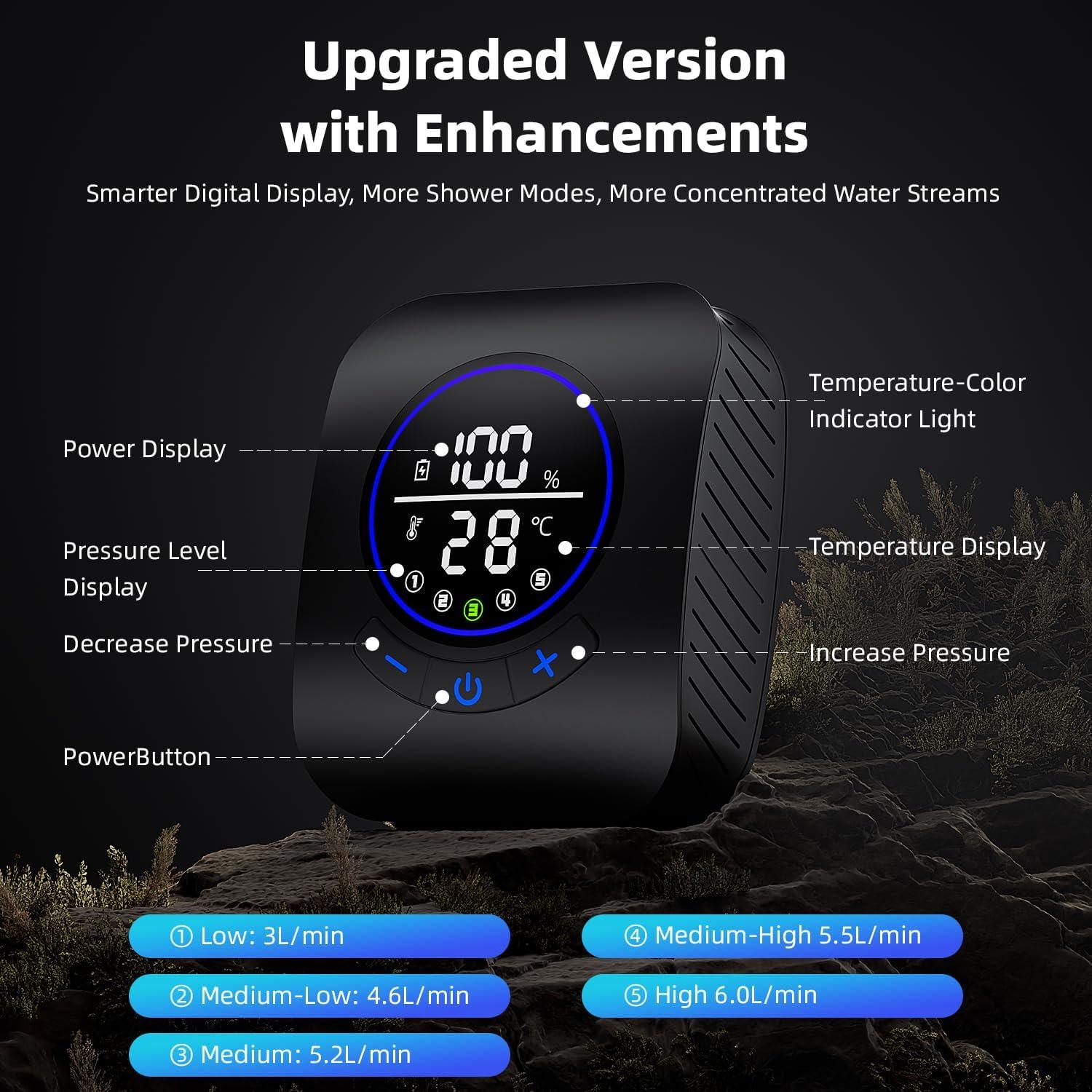 Ducha portátil de camping MORIKO A2501 8000mAh con cubo 20L