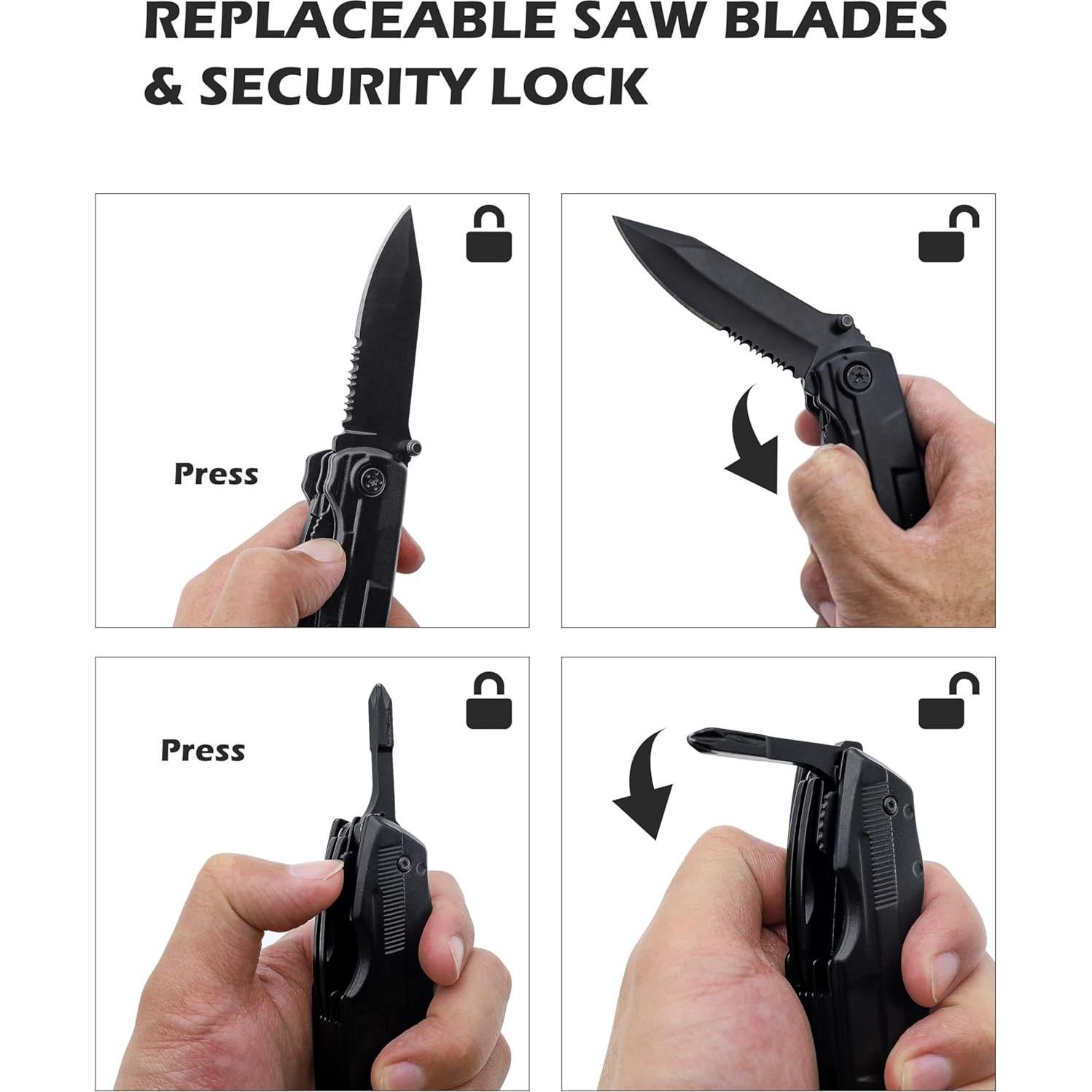 Cuchillo de bolsillo Rush Deer 19 en 1 - Multiherramienta EDC negra