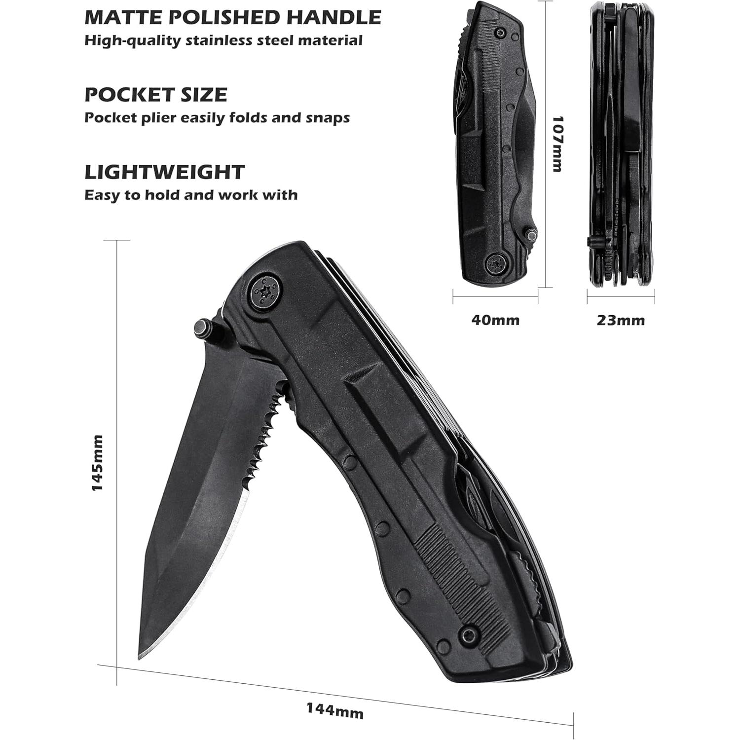 Cuchillo de bolsillo Rush Deer 19 en 1 - Multiherramienta EDC negra
