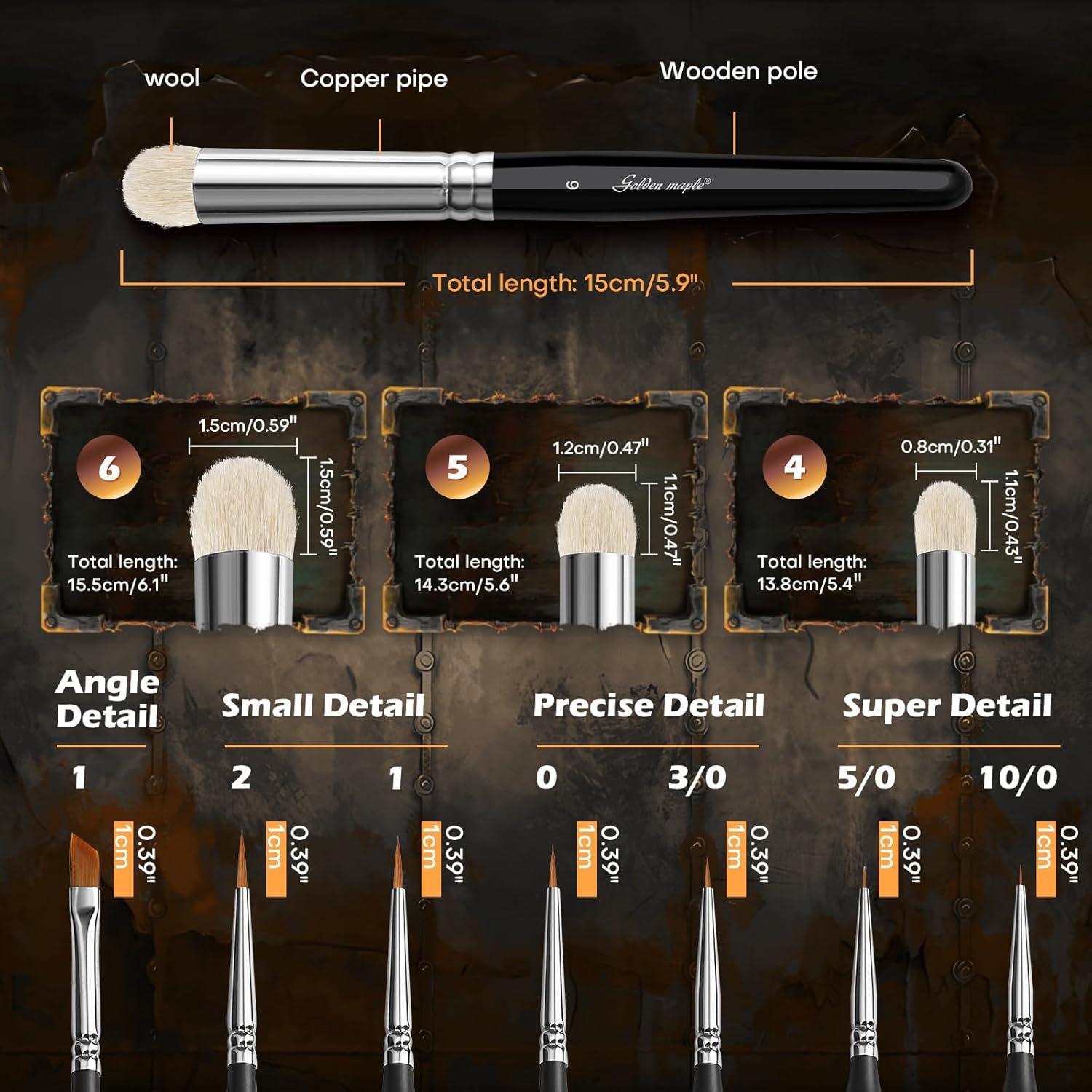 Pinceles de Pintura Miniatura Golden Maple 10 Piezas Detalle