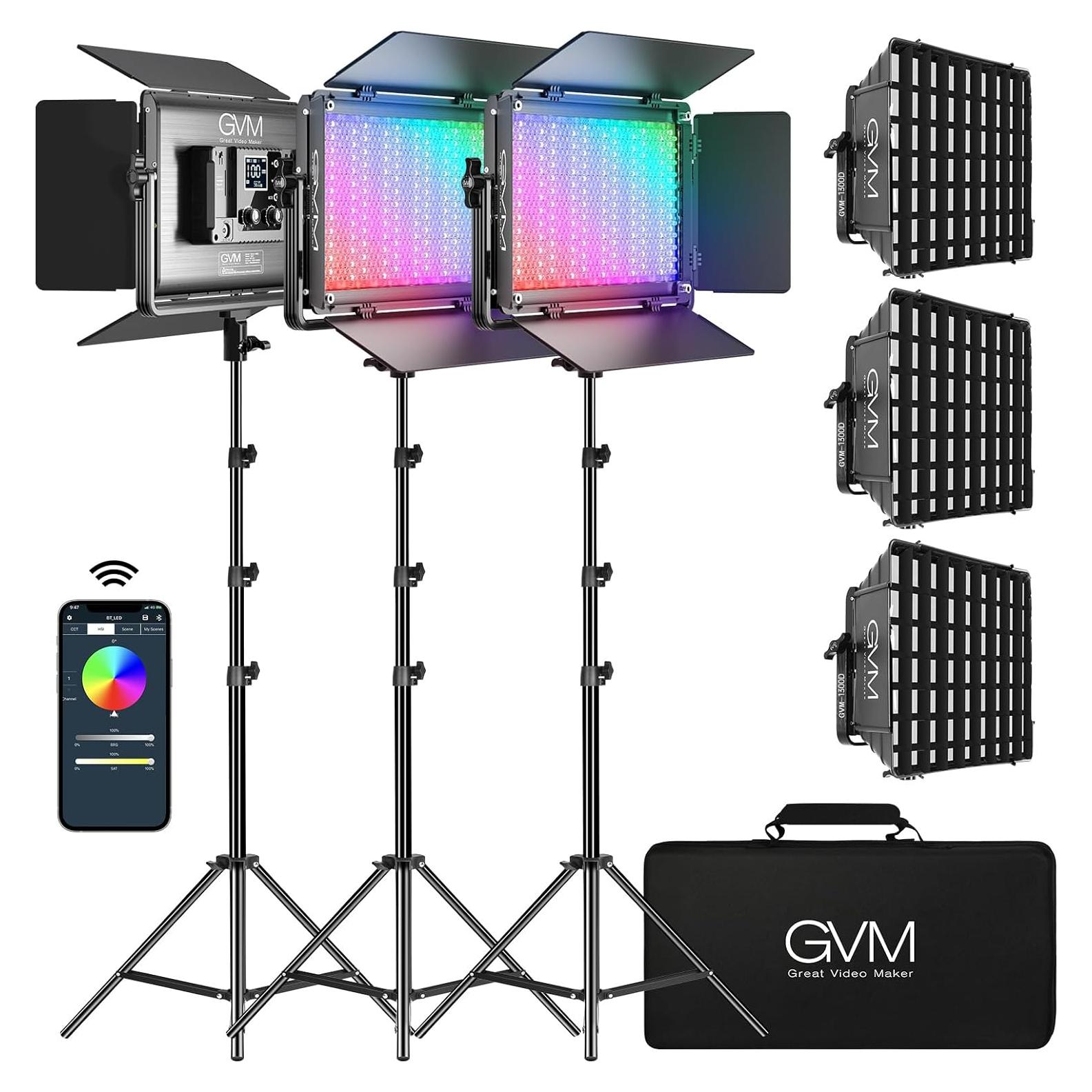 Kit de Iluminación LED RGB GVM 1300D con Softbox 65W