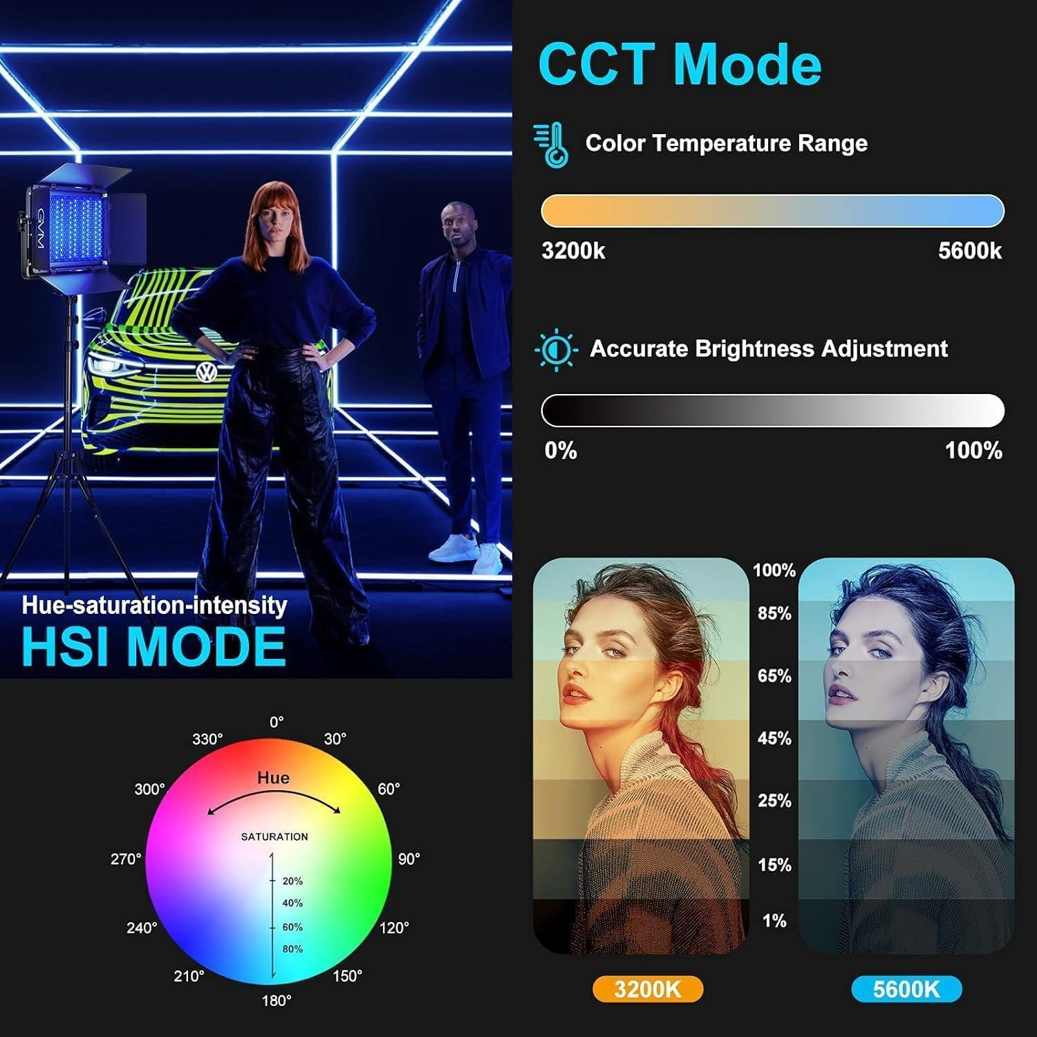 Kit de Iluminación LED RGB GVM 1300D con Softbox 65W