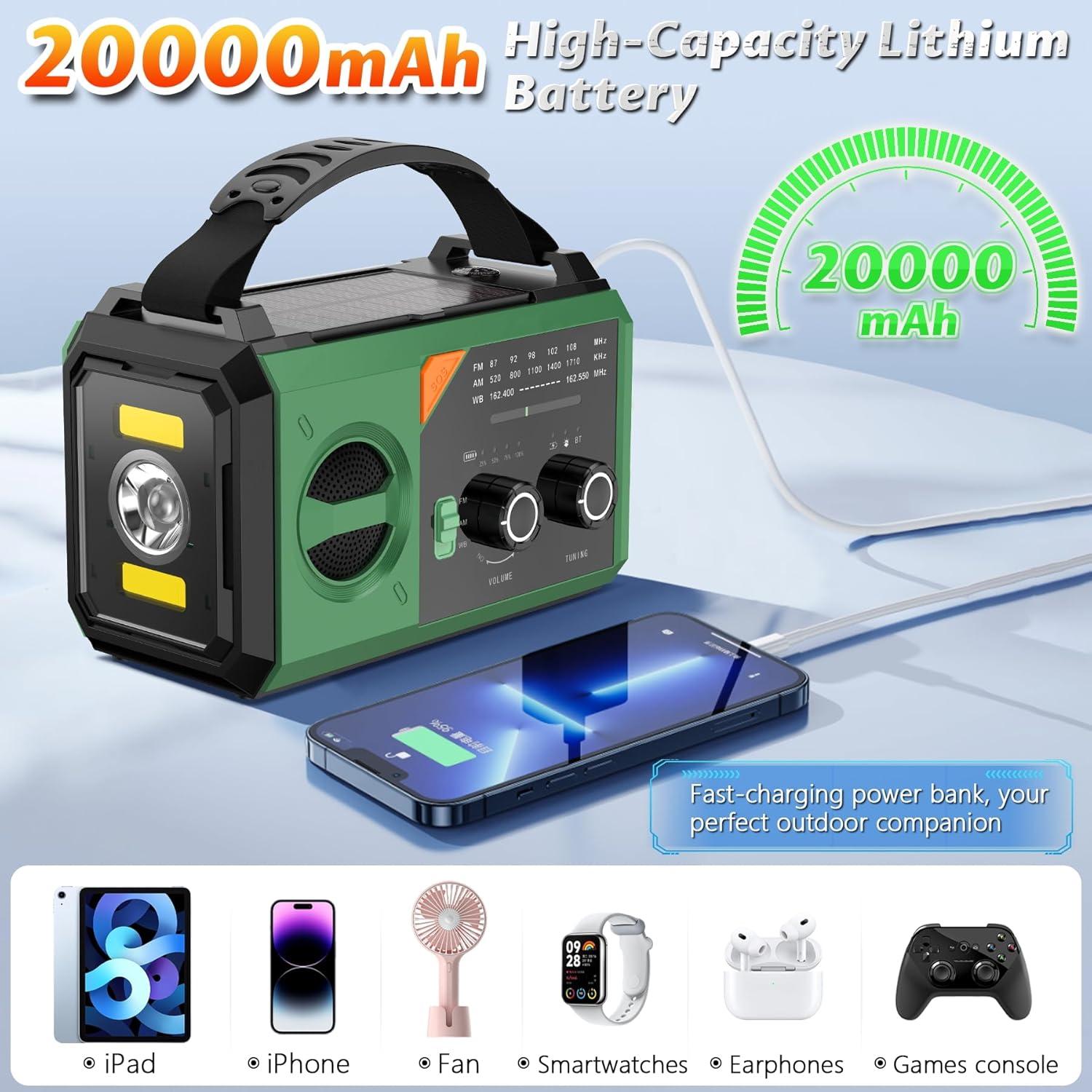 Radio Meteorológica de Emergencia RAOUOEN 20000mAh Solar Bluetooth