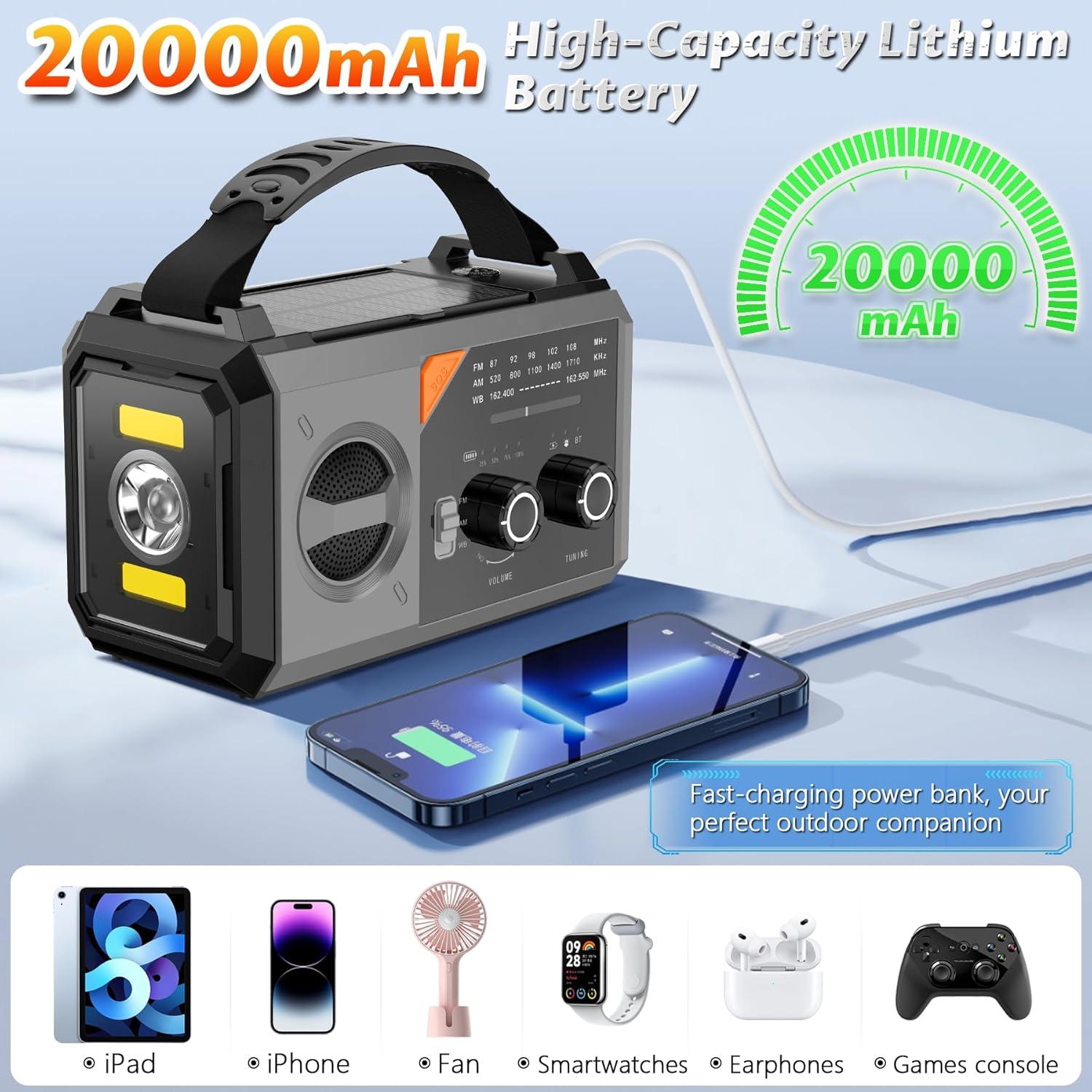 Radio Meteorológica de Emergencia RAOUOEN 20000mAh Solar AM/FM