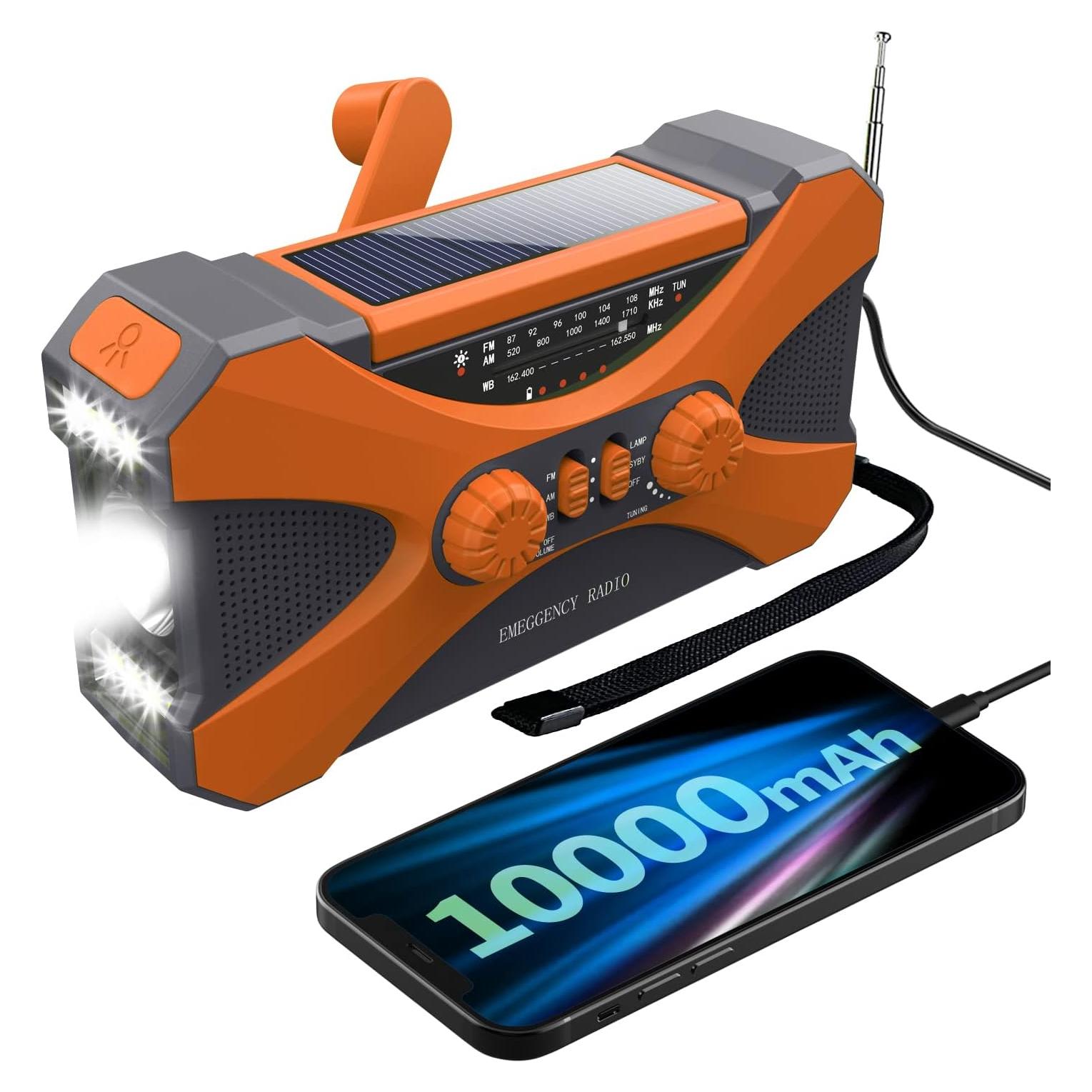 Radio de Emergencia Manivela Solar Moliao 10000mAh Naranja
