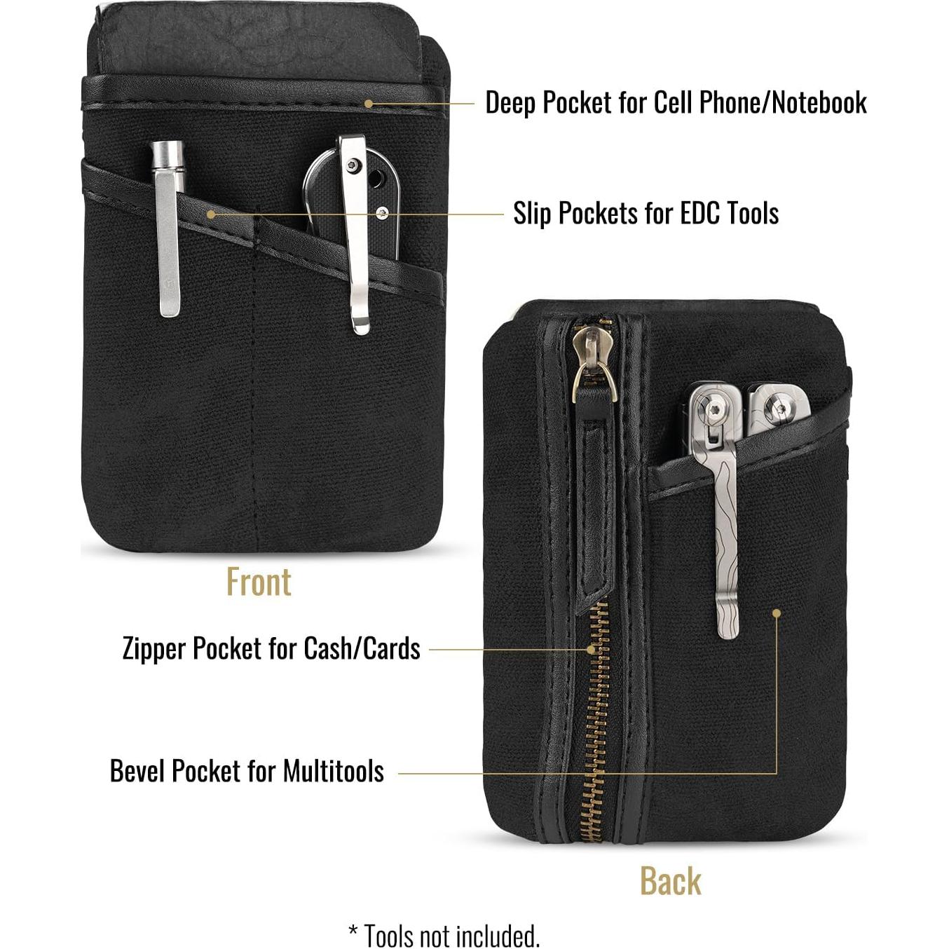 Bolsa EDC SAYRAM SP10 de Lona Encera Negra, Organizador Compacto