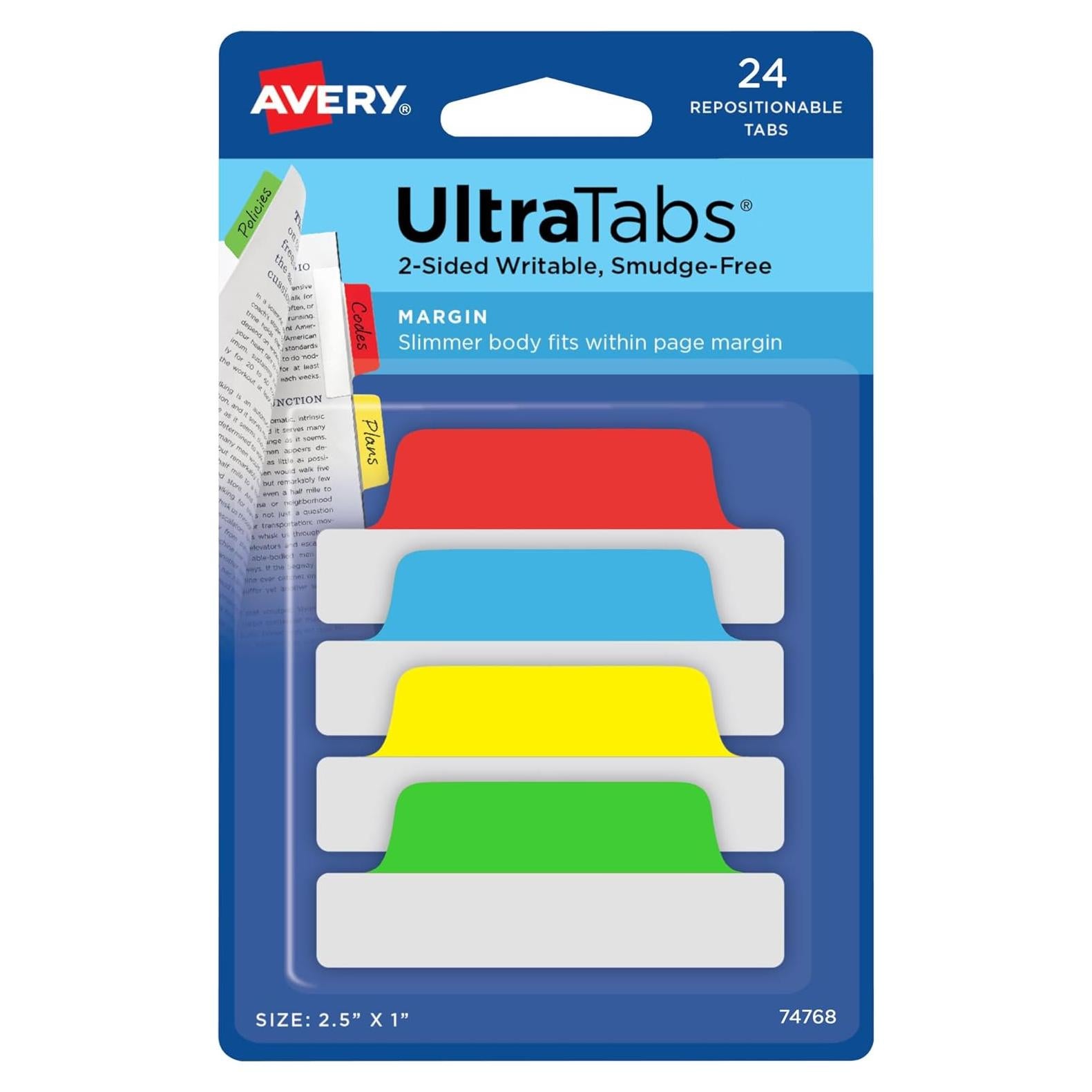 Pestañas Reposicionables Avery Margin Ultra Tabs 24 Unidades