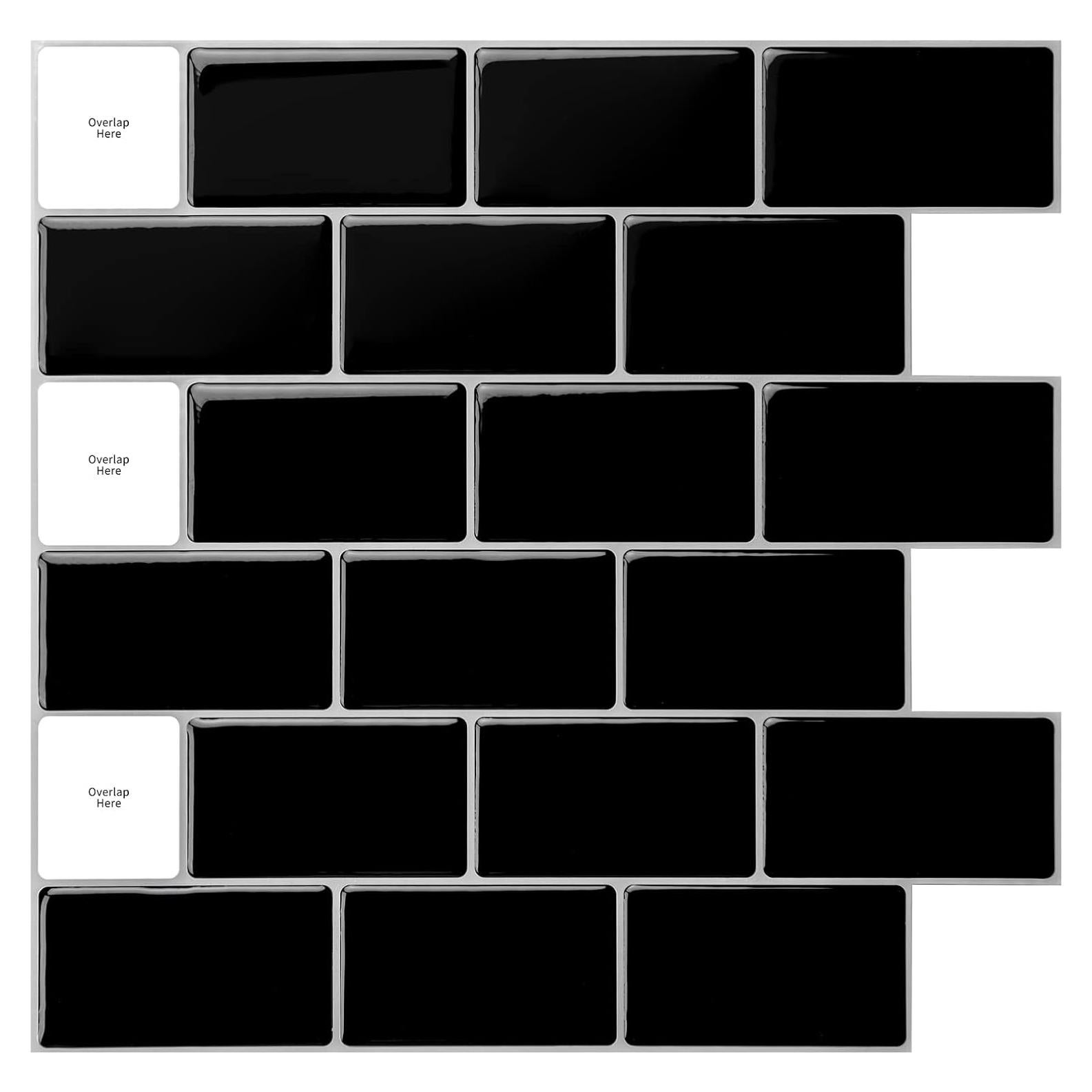 Azulejos Autoadhesivos Art3d 30x30cm Negro Brillante - 10 Hojas