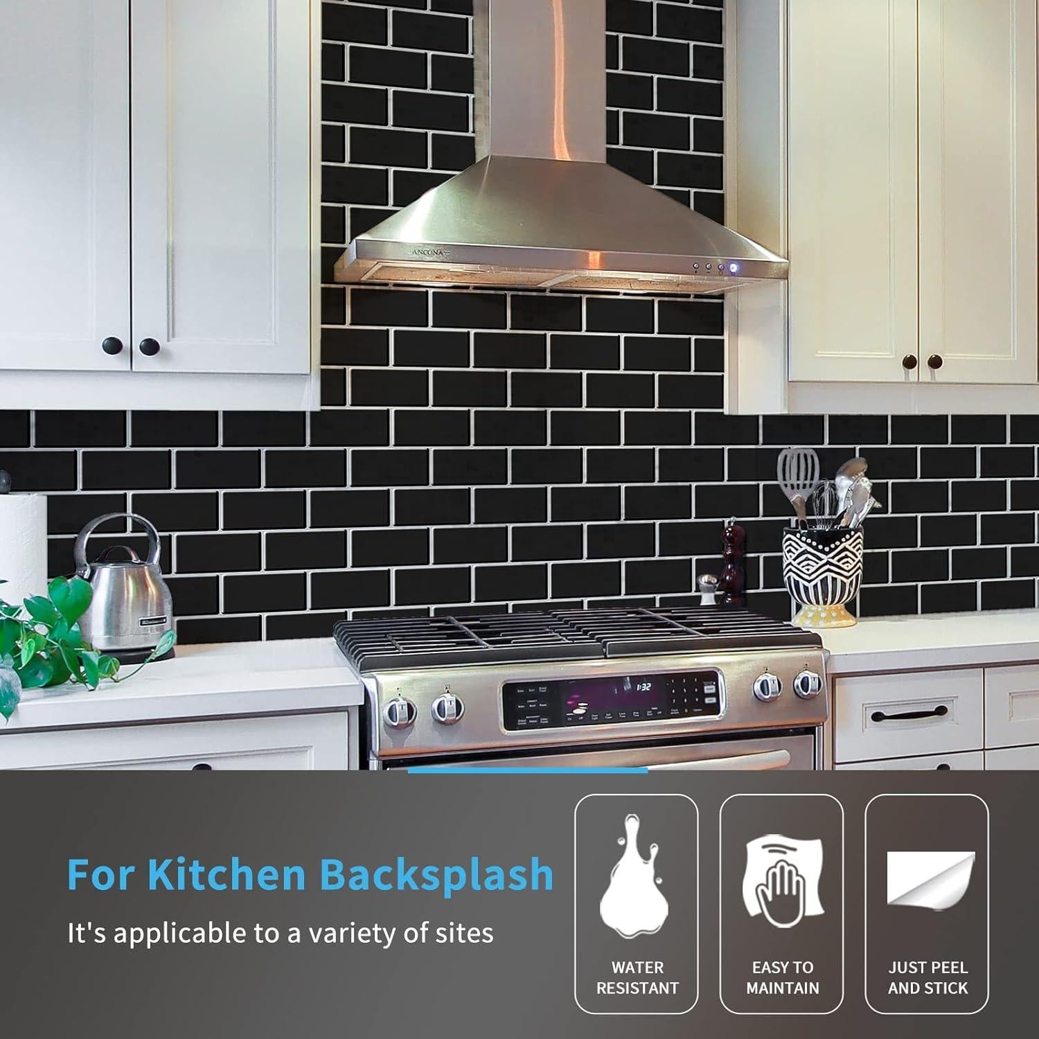 Azulejos Autoadhesivos Art3d 30x30cm Negro Brillante - 10 Hojas