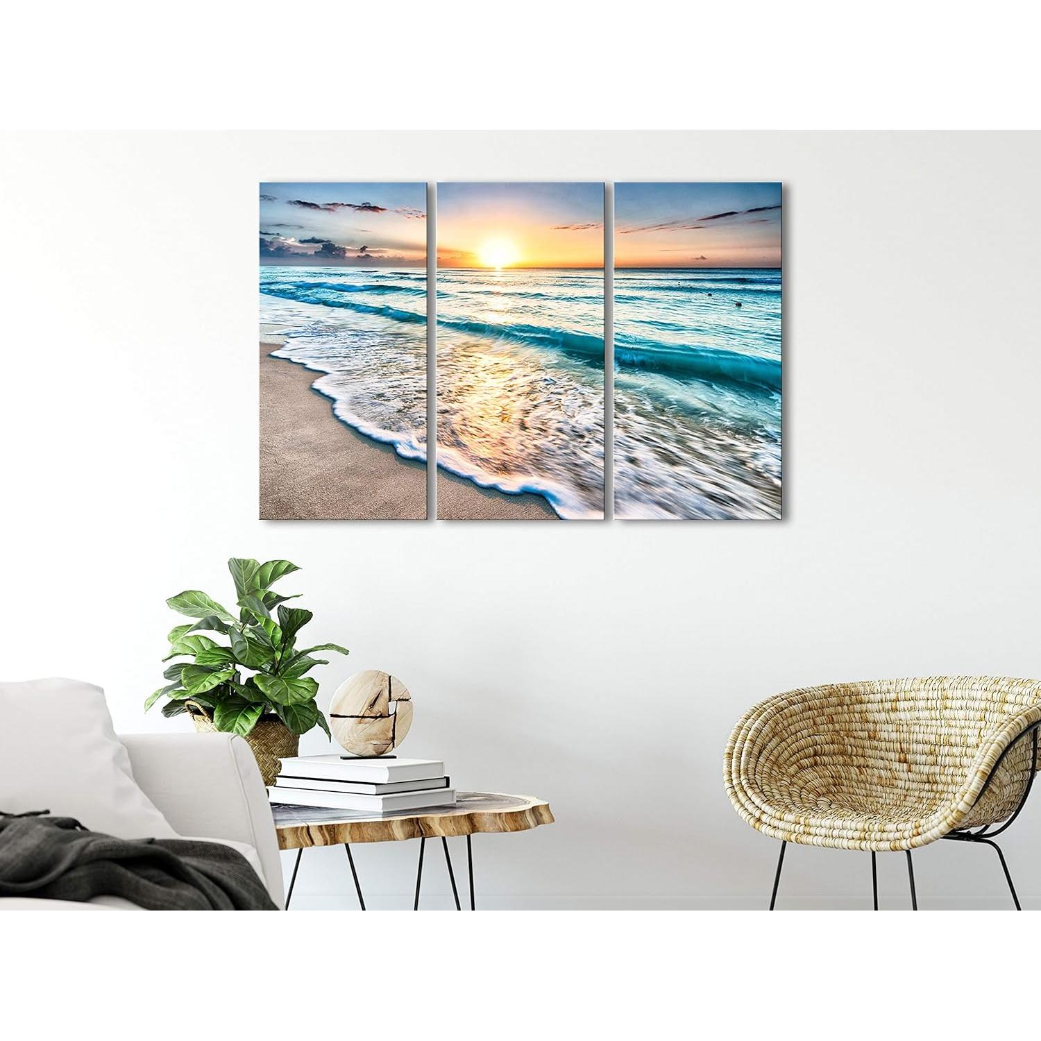 Lienzo Acústico Artgeist 3 Piezas 90x60 cm Playa Atardecer