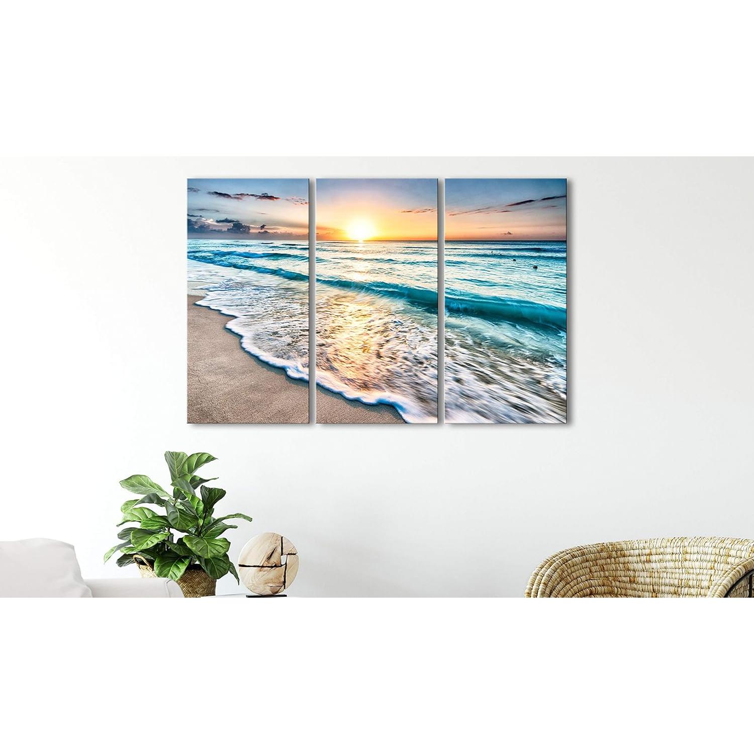 Lienzo Acústico Artgeist 3 Piezas 90x60 cm Playa Atardecer