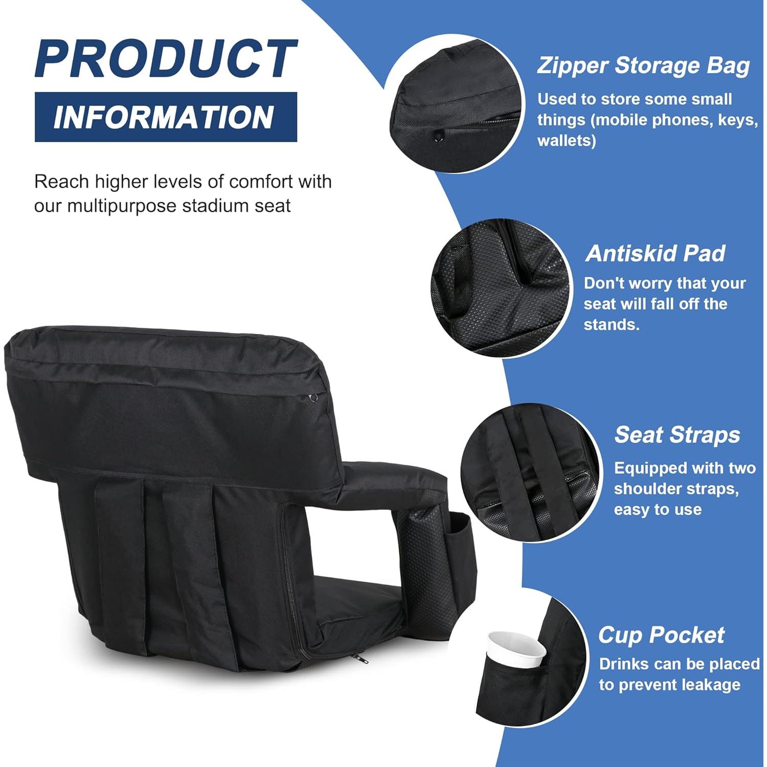 Asiento de Estadio Portátil Nova Microdermabrasion Negro 20.5"